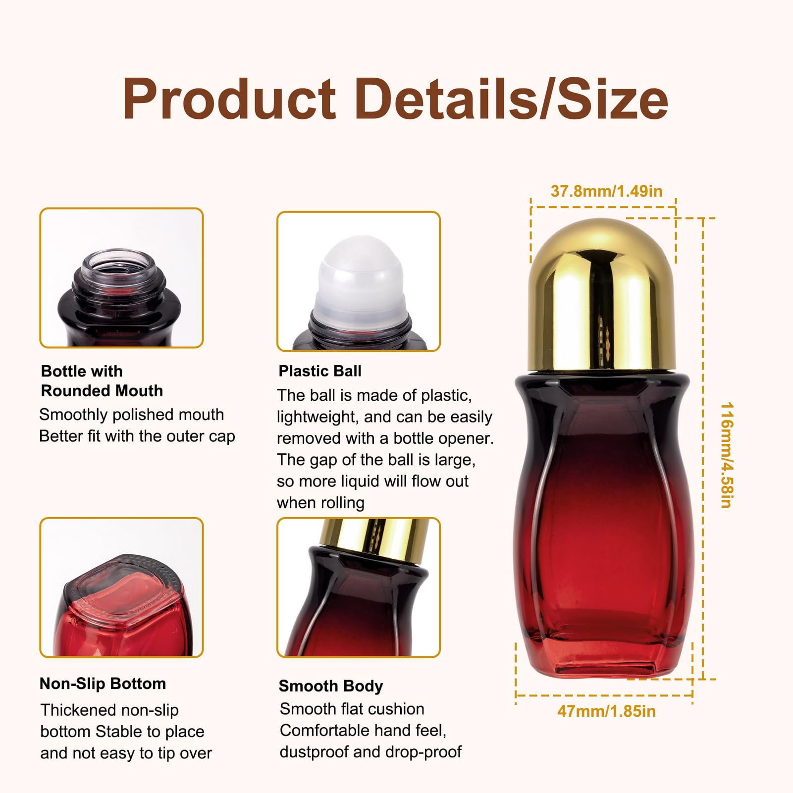 Jiuwu 50 Ml Roller Ball Container For Deodorant,3 Pcs Glass Jar With Lid Roller Balls Perfume Bottles, Empty For Essential Oils