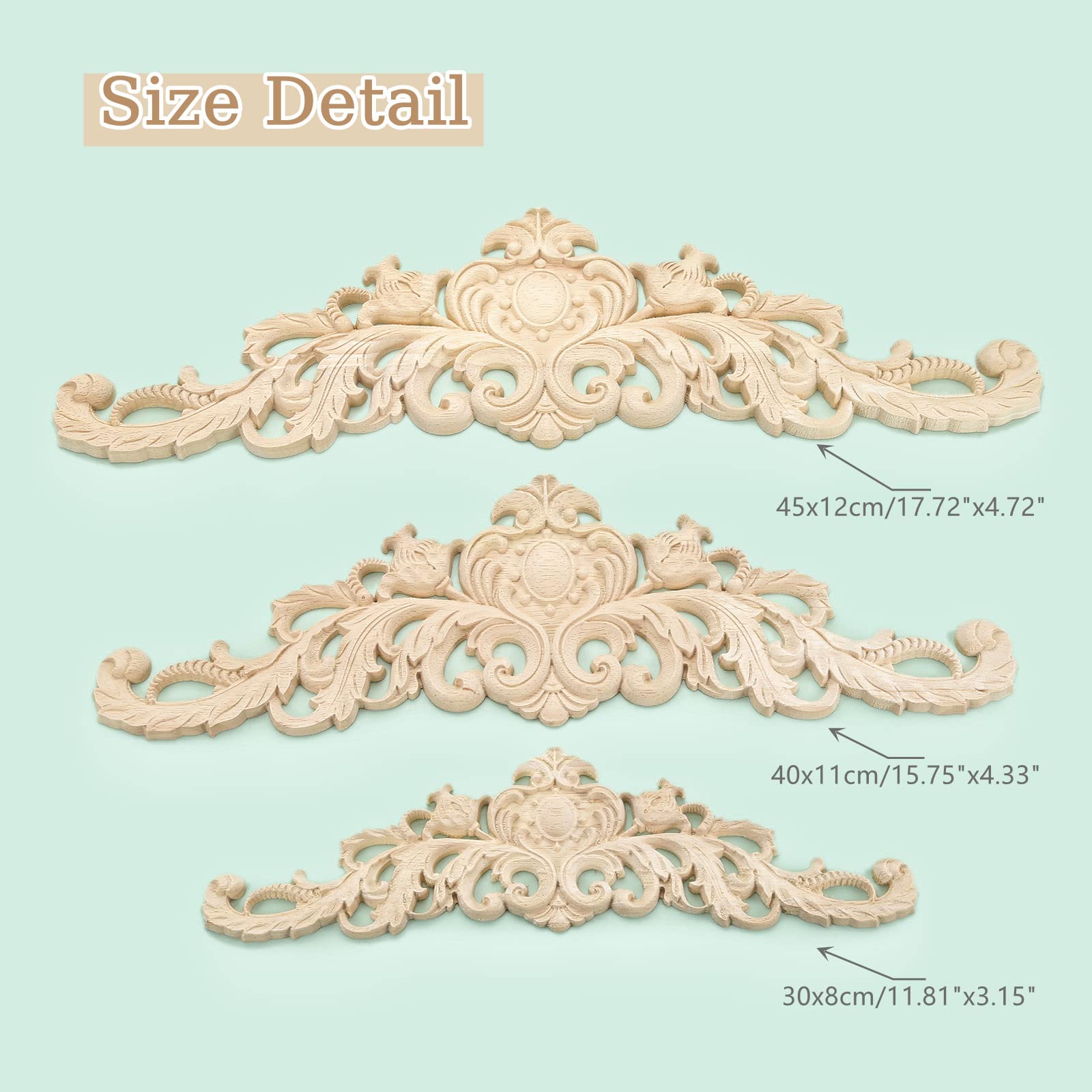 MUXSAM Long Wood Carved Appliques Onlays  1-Pack Unpainted Decorative Corner Carving Decals Set for Wall Door Cabinet Mirror Closet Wardrobe Dresser Mantel Staircase DIY Project  40x11cm/15.75''x4.33''