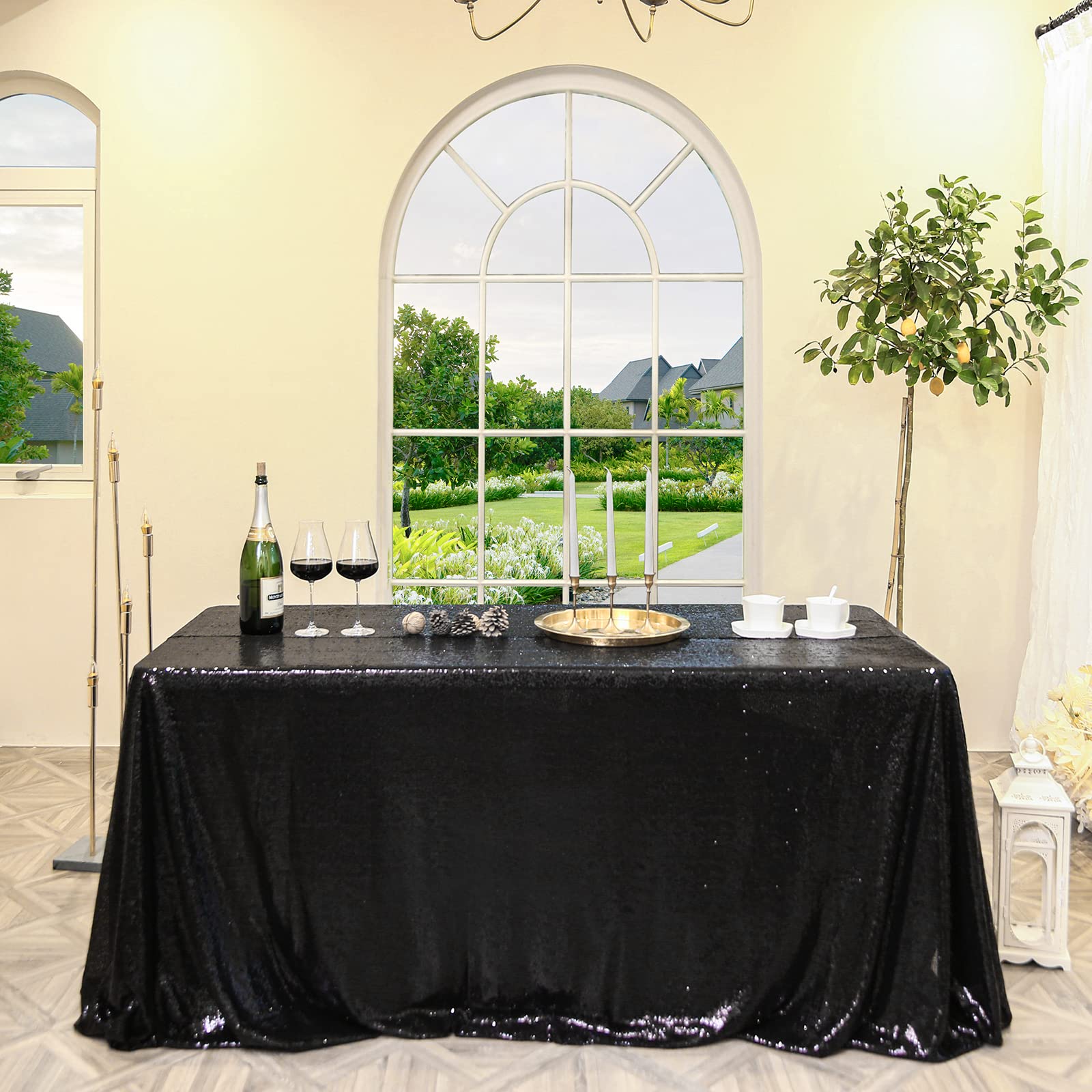 FYLEDAEE Black Halloween Sequin Tablecloths for Parties,Rectangle 60 X 102 inch Glitter Shiny Table Cover for Banquet Festival W
