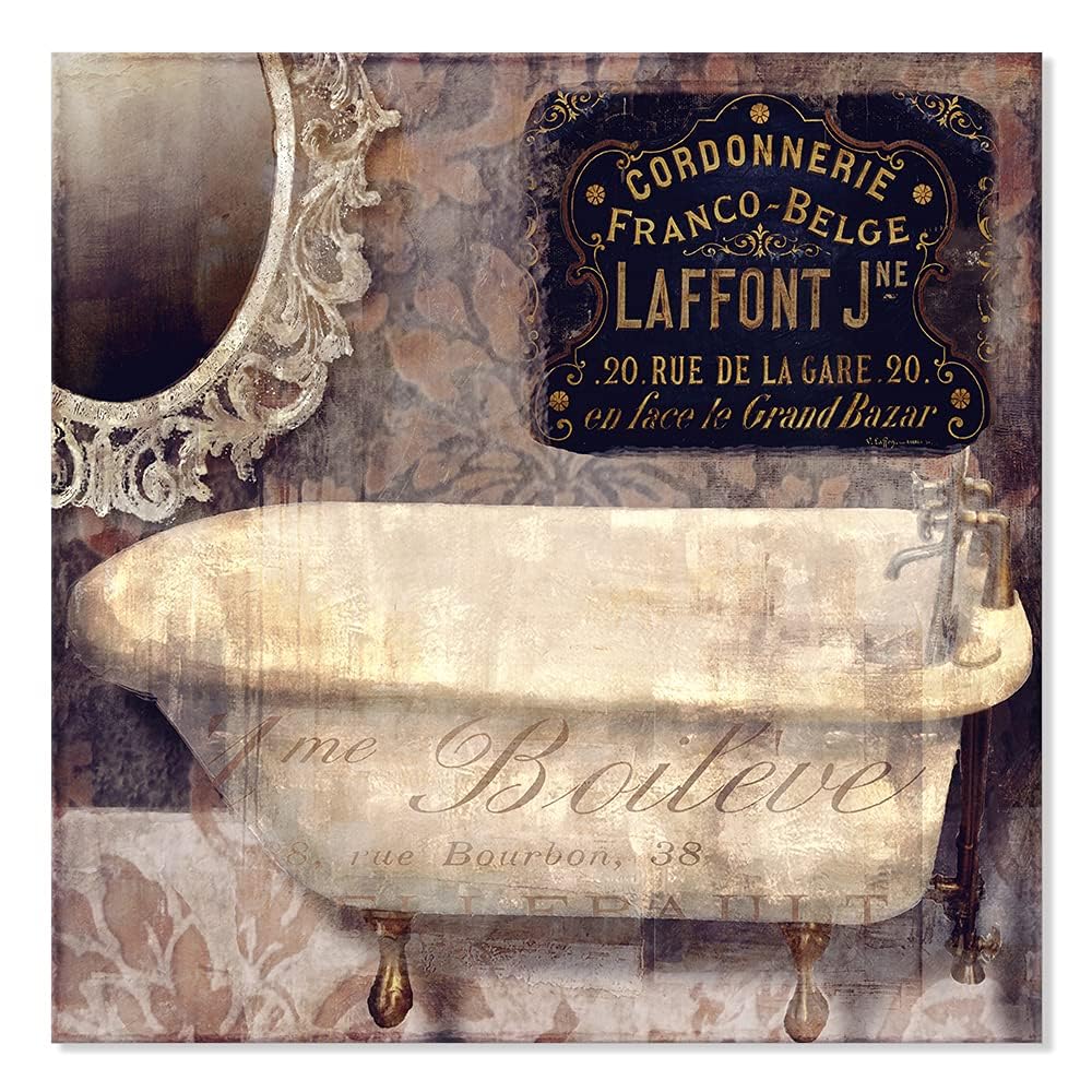 Chadow Artwork - Vintage Bathroom Canvas Wall Art Rustic Bathtub Prints Retro Poster Picture Framed Artwork Ready To Hang For Fa