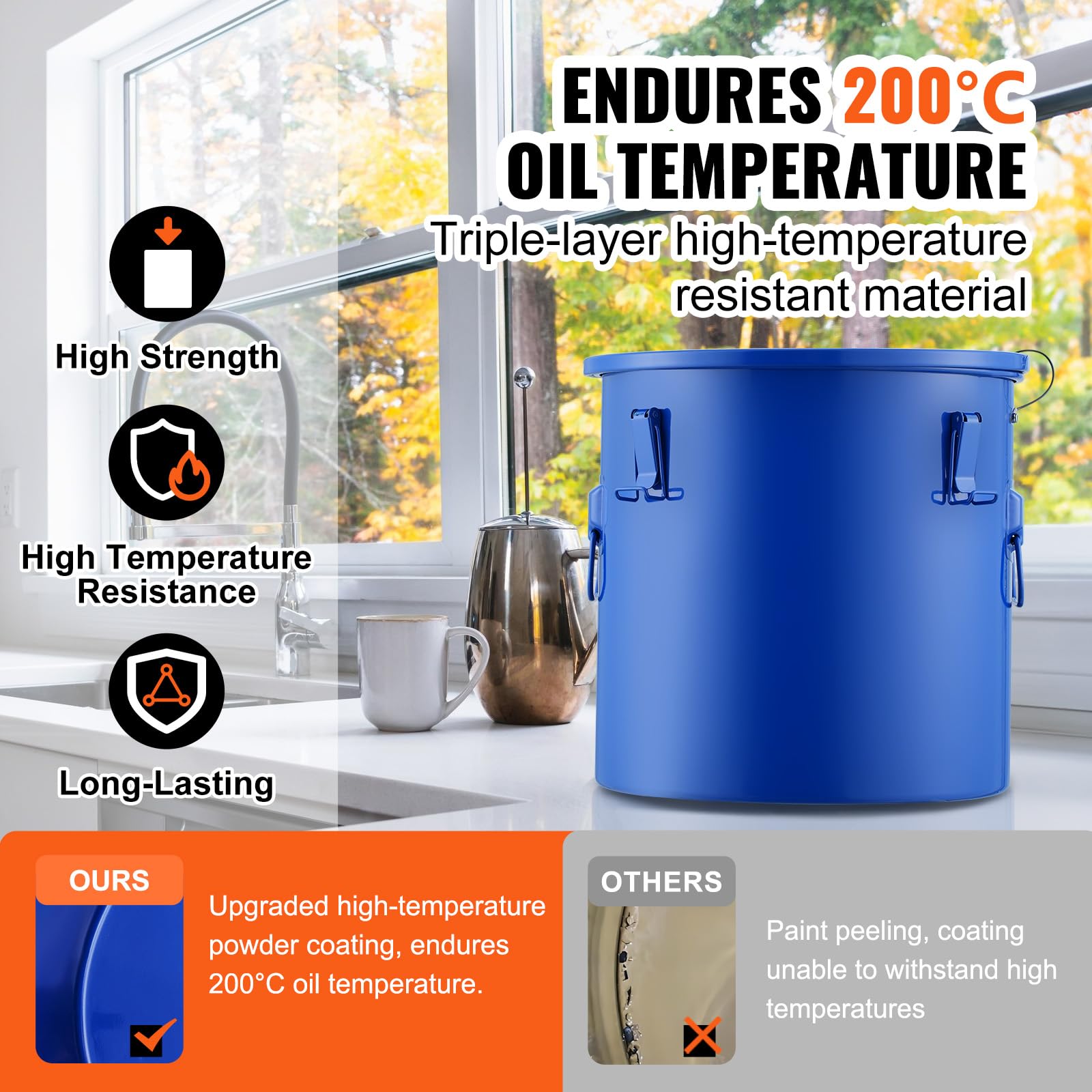 Vevor Fryer Grease Bucket, 10 Gal Oil Disposal Caddy Carbon Steel Fryer Oil Bucket With Rust-Proof Coating, Oil Transport Contai