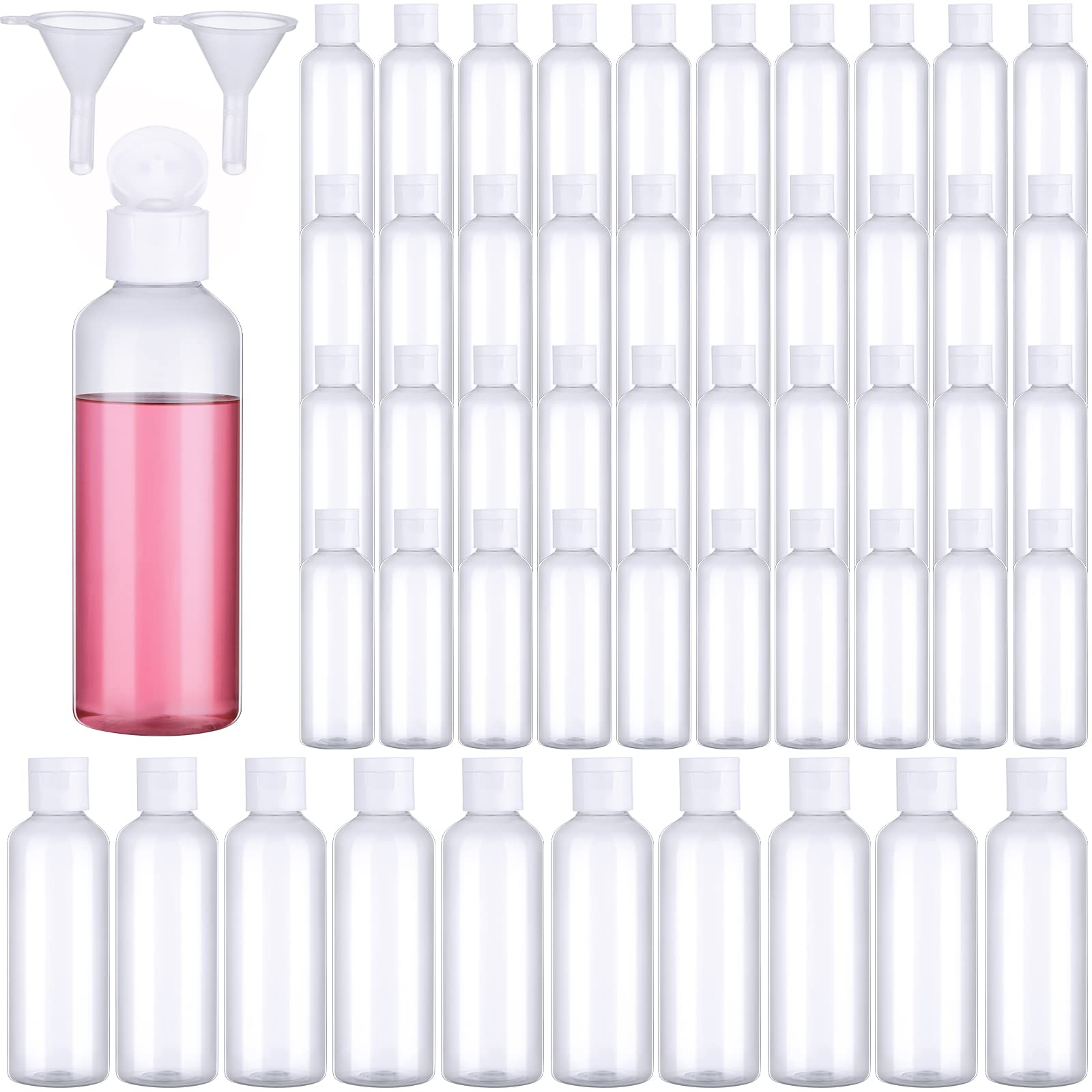 50 Piece 3.4 Oz Travel Bottles With Flip Cap Clear Plastic Empty Bottles Refillable Flip Cover Dispensing Squeeze Bottles With 2
