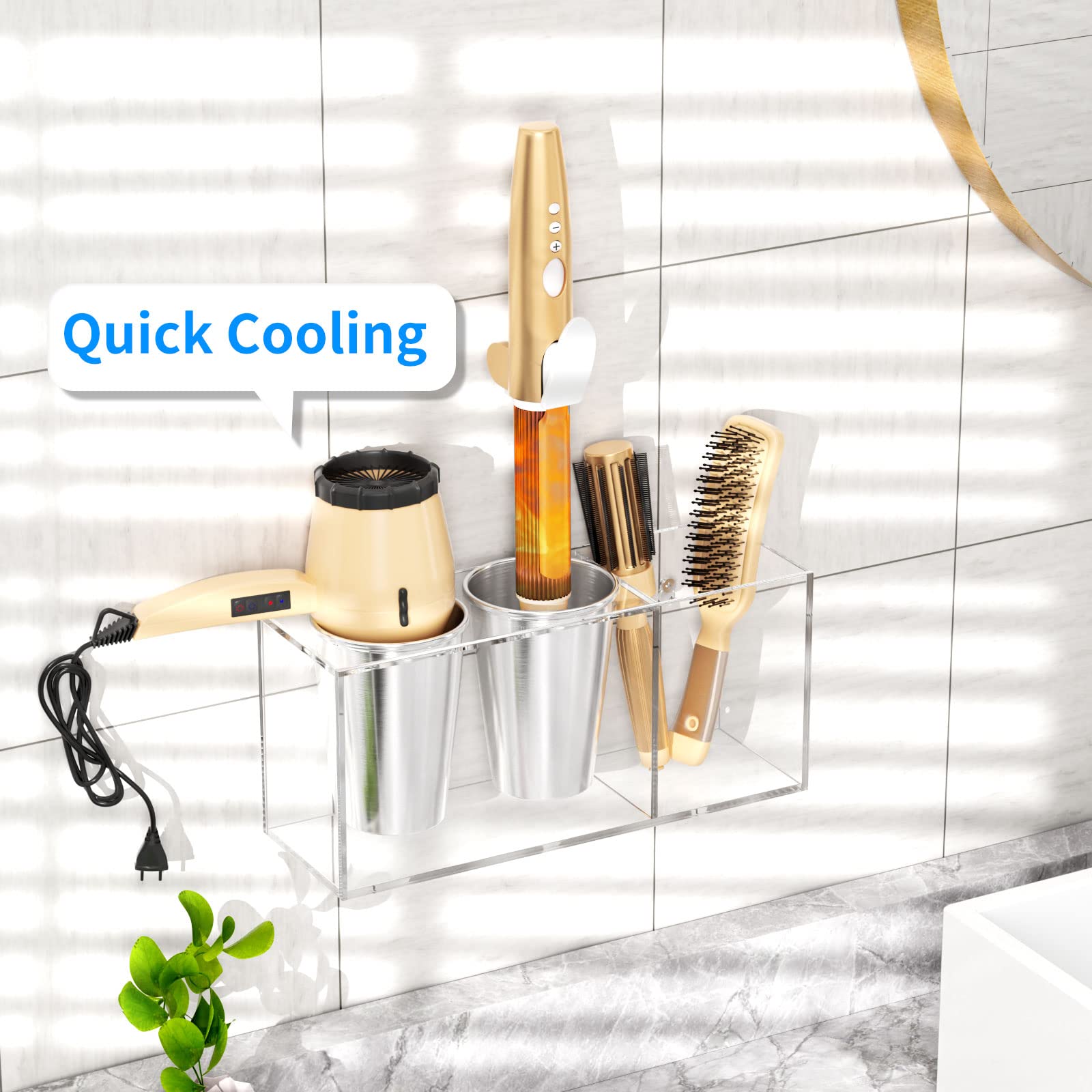 Niubee Hair Dryer Holder, Hair Tool Organizer Wall Mount, Blow Dryer Holder Cabinet Door, Bathroom Styling And Hot Tools Organiz