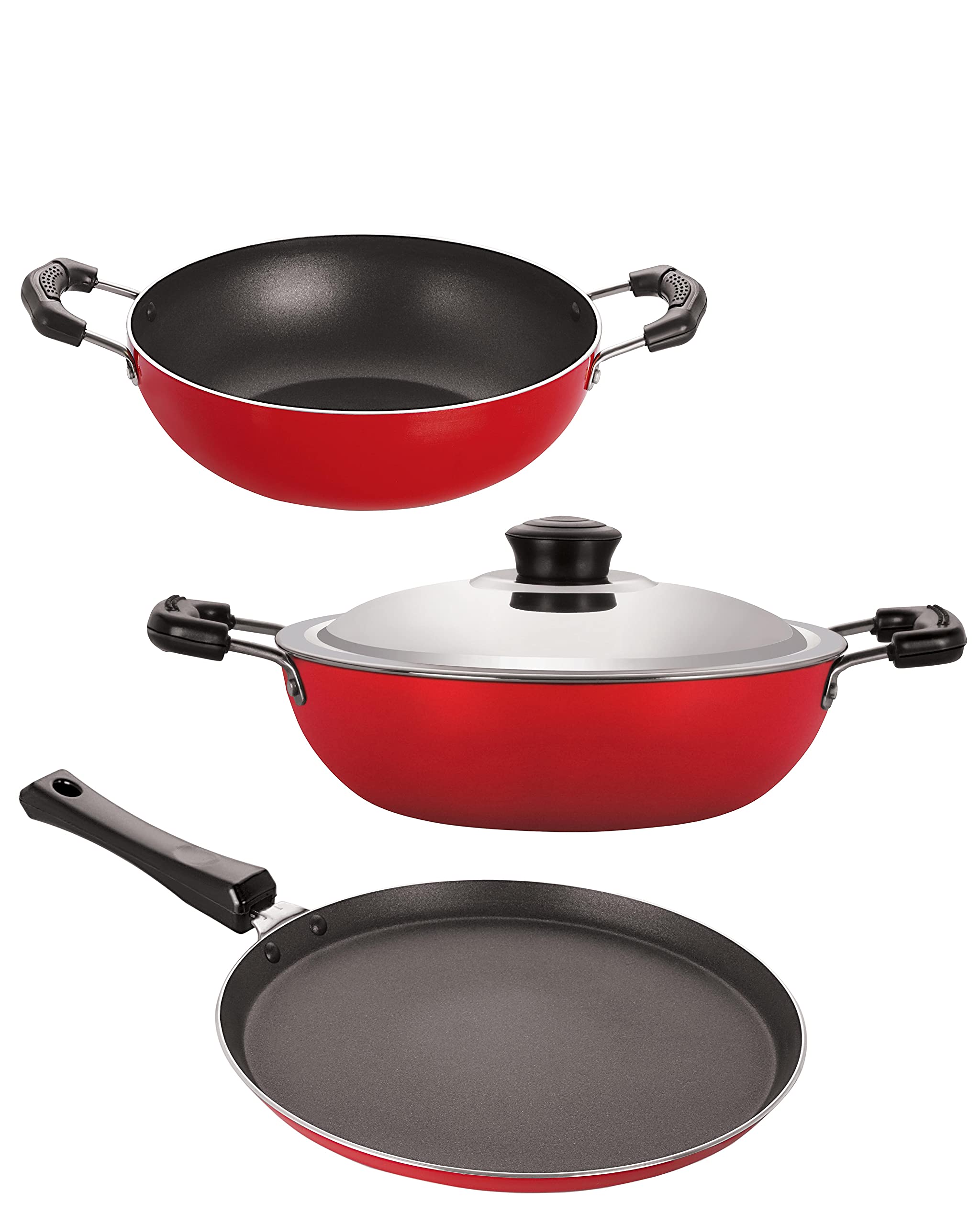 Special Combo Set Of NonStick Items Flat Tawa 27.5Cm, Kadai 1.5L, Deep Kadai 2.2L, Best Offer Of Kitchenware