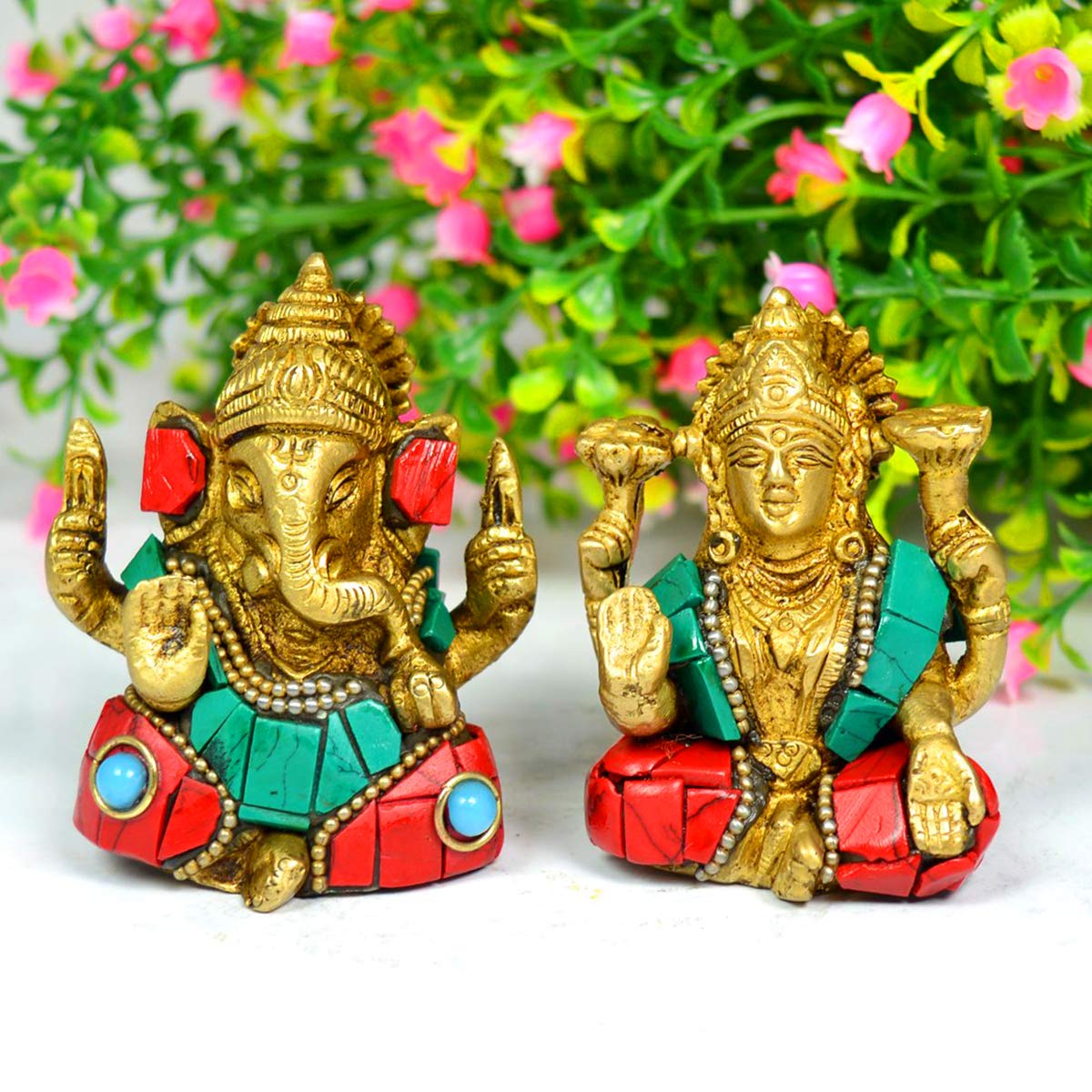 Crystu Brass Ganesh Lakshmi Idol | Pital Ganesha And Laxmi Murti For Pooja Room, Home Decor | Laxmi Statue For Diwali Puja (Pair