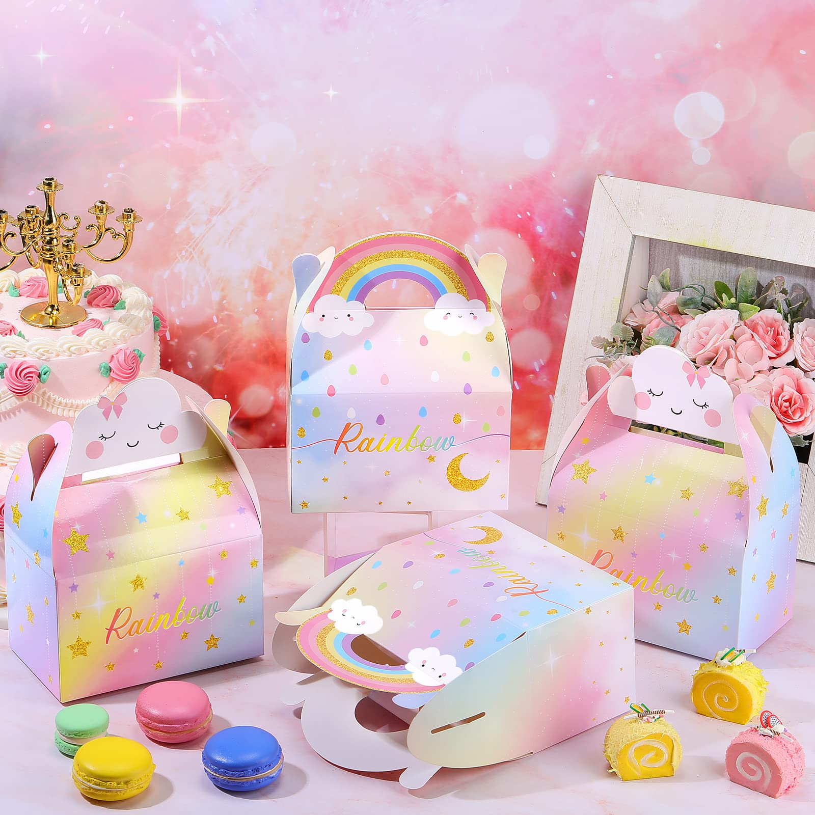 Leinuosen Rainbow Cloud Gift Boxes Party Supplies Cute Party Favor Boxes Theme Treat Boxes Candy Goodies Gift Boxes For Girls Bo