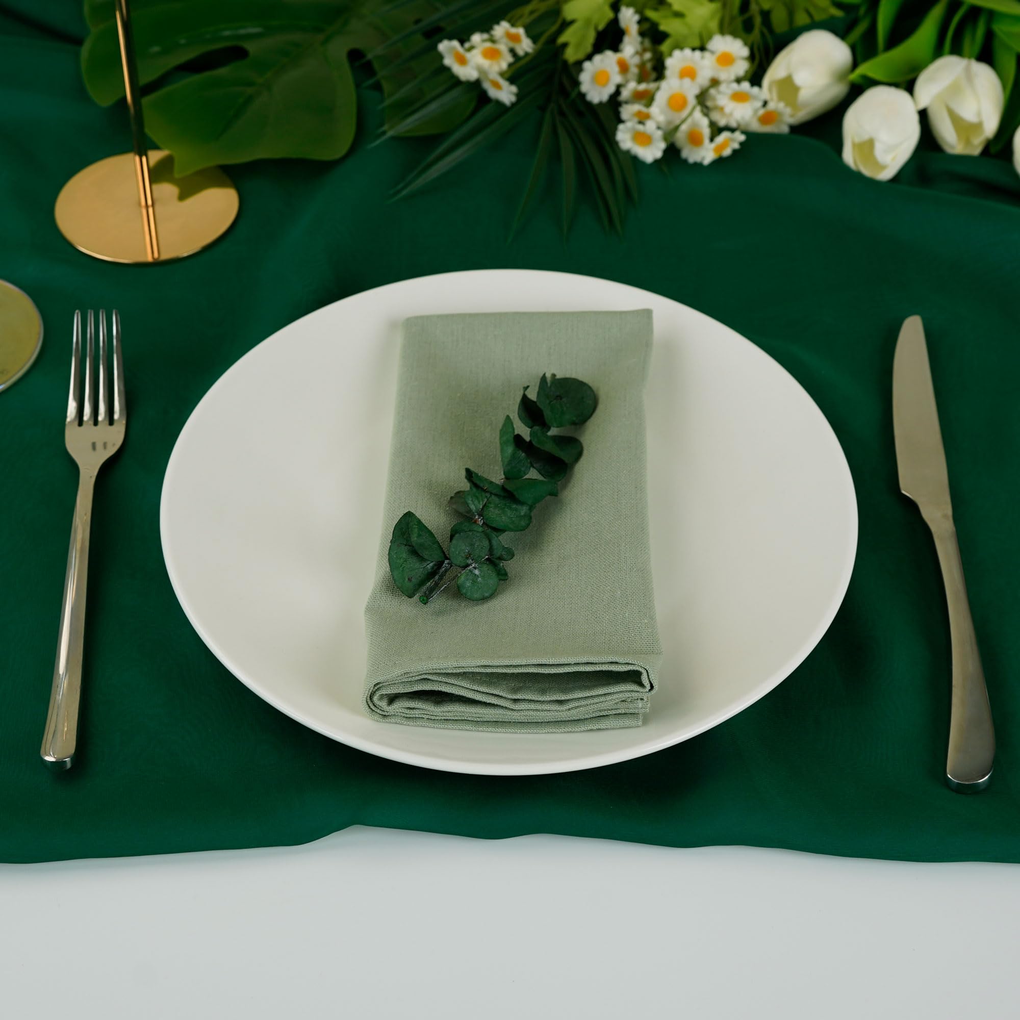 Infei Solid Color Linen Blended Thin Dinner Cloth Napkins - Set Of 12 (40 X 40 Cm) - For Easter Parties Events & Home Use (Lime