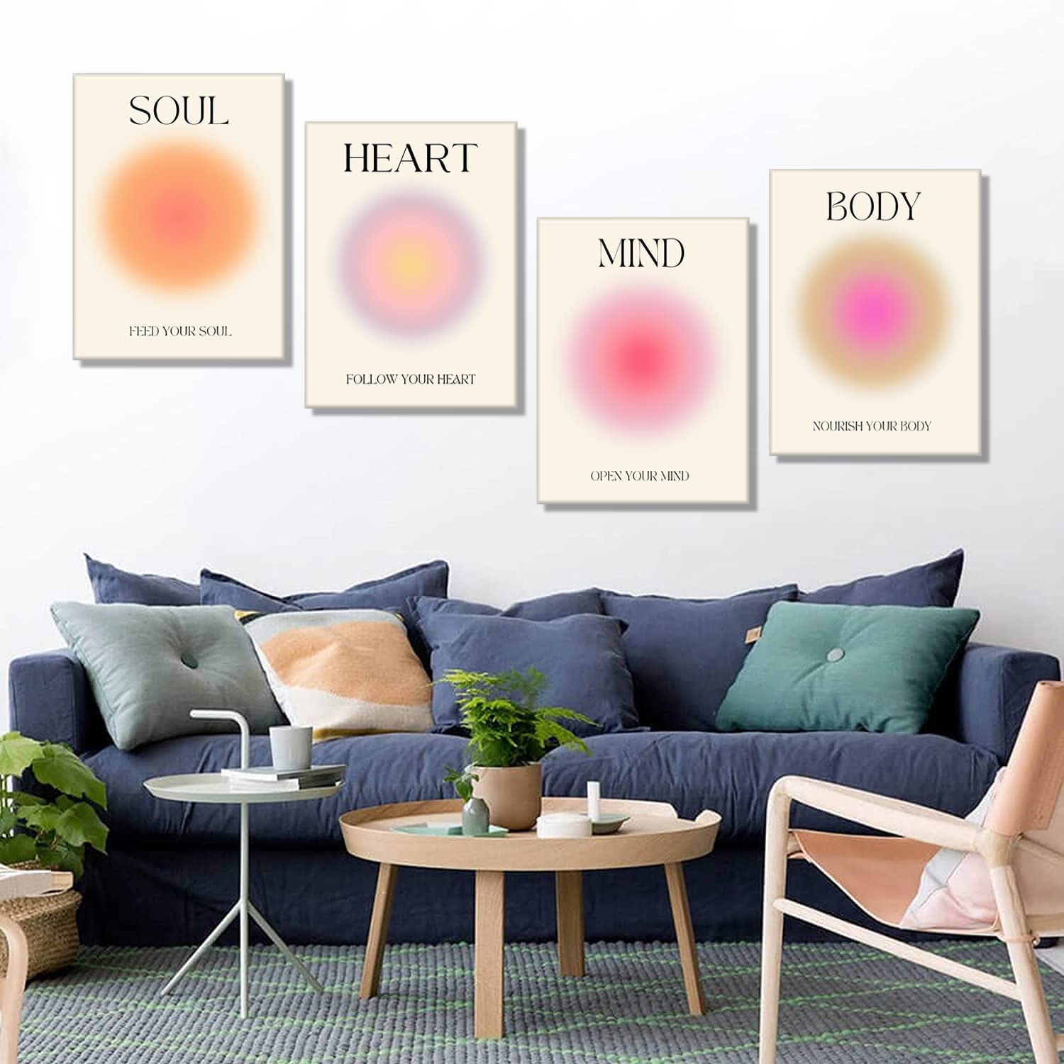 Framed Art Angel Halo Aesthetics Poster Set Of 4 Pieces Colorful Aura Gradient Canvas Wall Art Spirit Soul Quote Print Painting