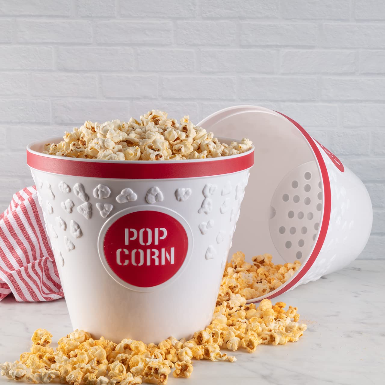 Hutzler Popcorn Buckets, Set Of 2, Red