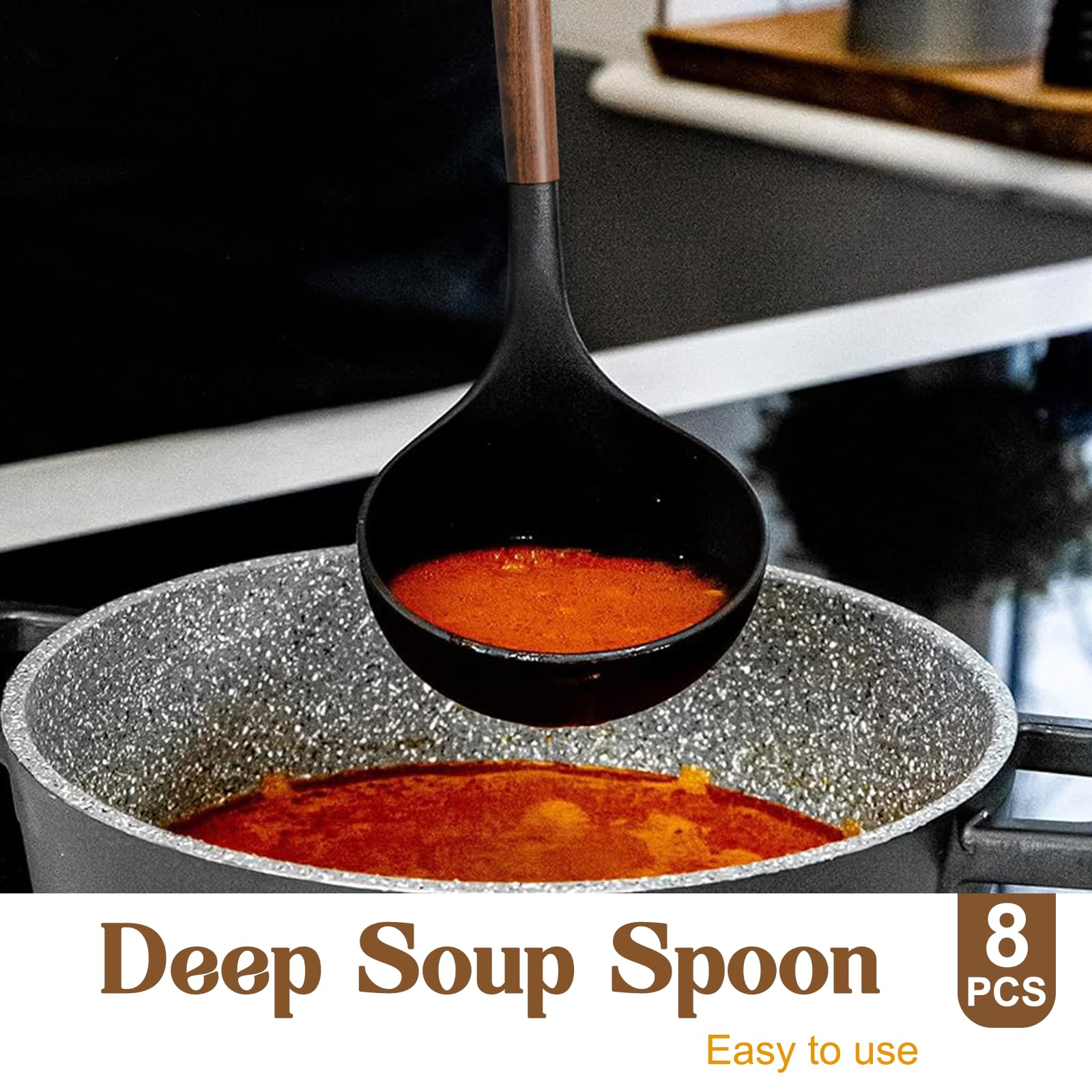 Silicone Cooking Utensil Set, Umite Chef 8-Piece Kitchen Set With Natural Acacia Wooden Handles,Food-Grade Silicone Heads-Silico