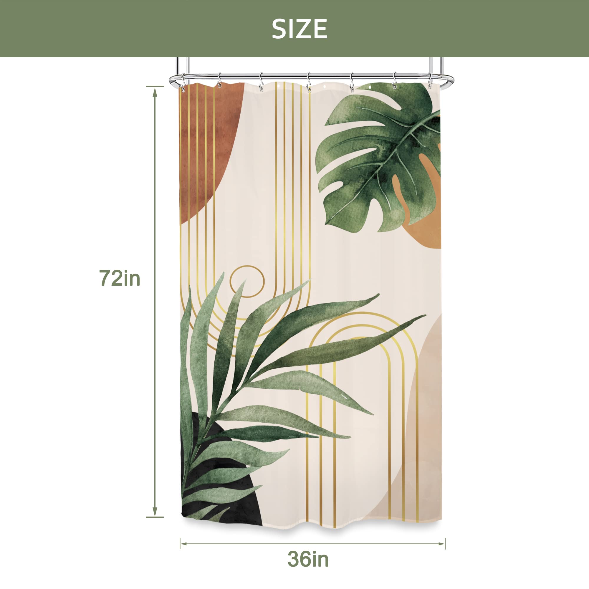 Glawry Small Stall Narrow Shower Curtain 36Wx72L Inches Tropical Bohemian Leaves Mid Century Abstract Boho Botanical Bathroom Cu