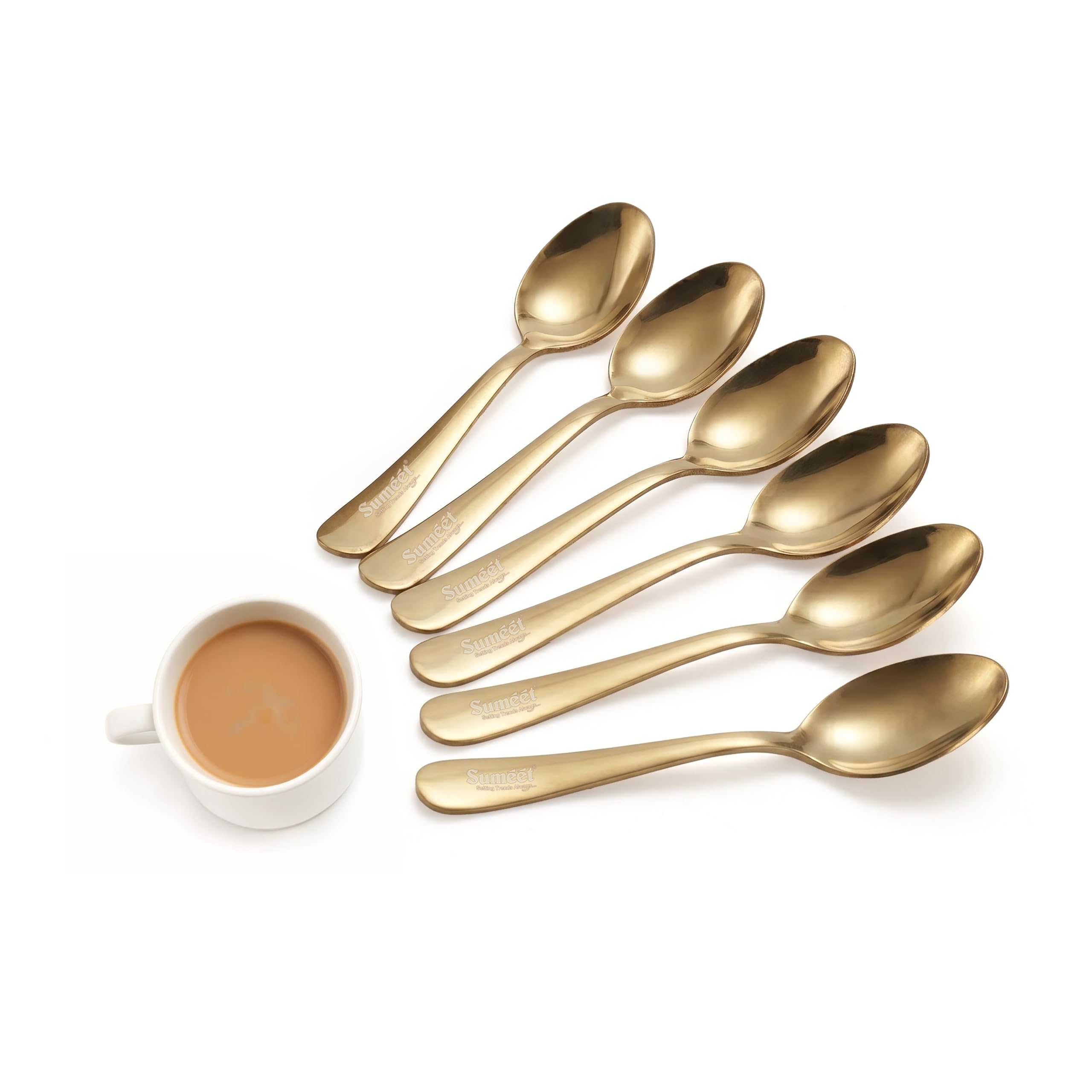 Sumeet Stainless Steel Golden Baby Meduim enhanced Spoon Set of 6 Pc - (15.5cm L) (1.6mm Thick)