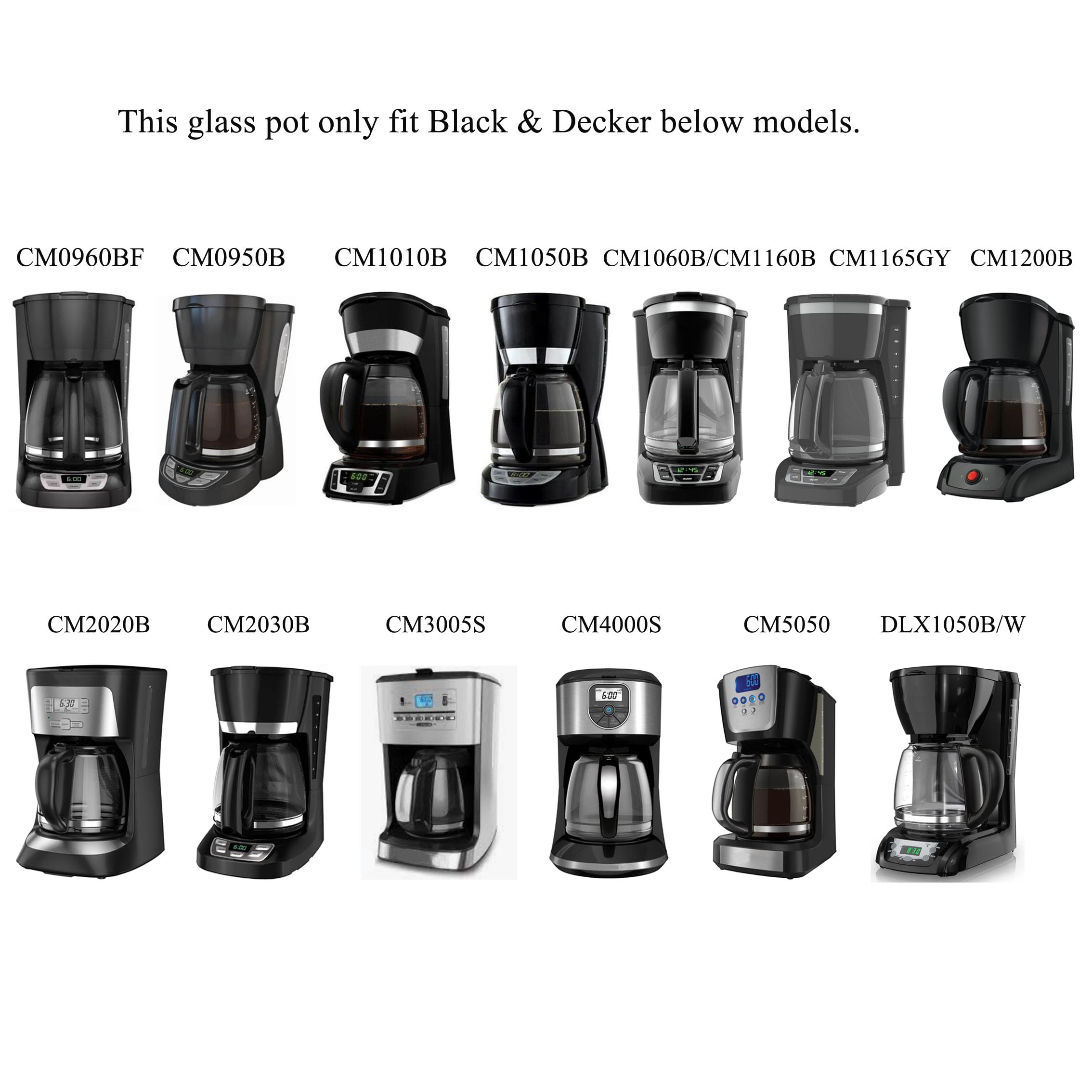 Replacement Coffee Carafe For Black And Decker 12-Cup Coffee Maker, Black Handle