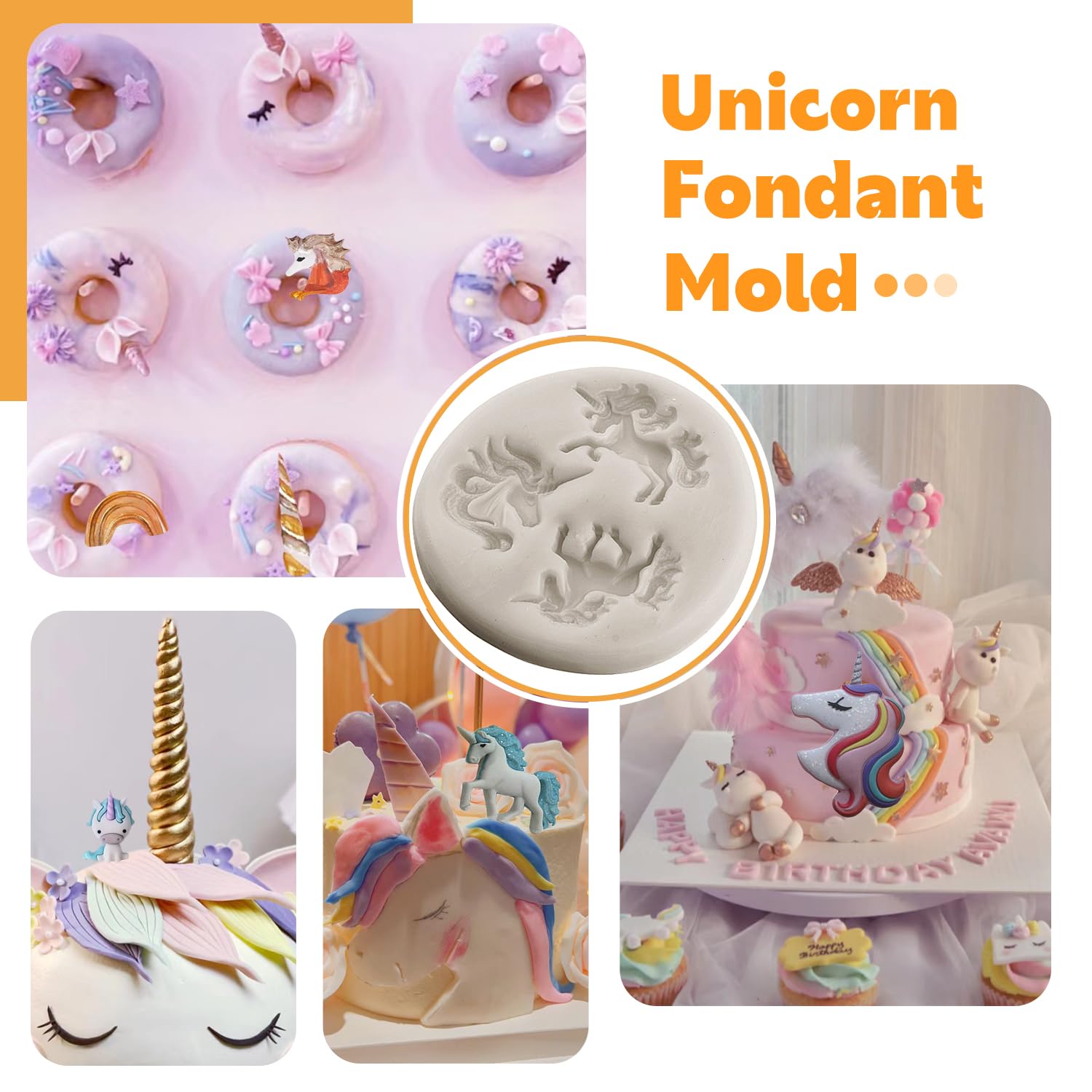 Sijiangmold Unicorn Silicone Molds Unicorn Horn Ears Rainbow Candy Fondant Mold For Cake Decorating Cupcake Topper Candy Chocola