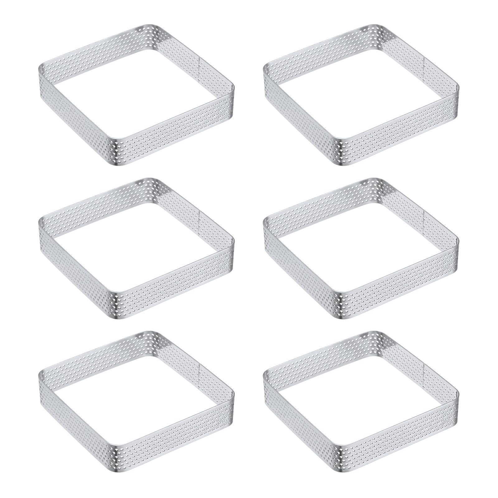 uxcell 6pcs Square Perforated Cake Rings Stainless Steel Pastry Ring