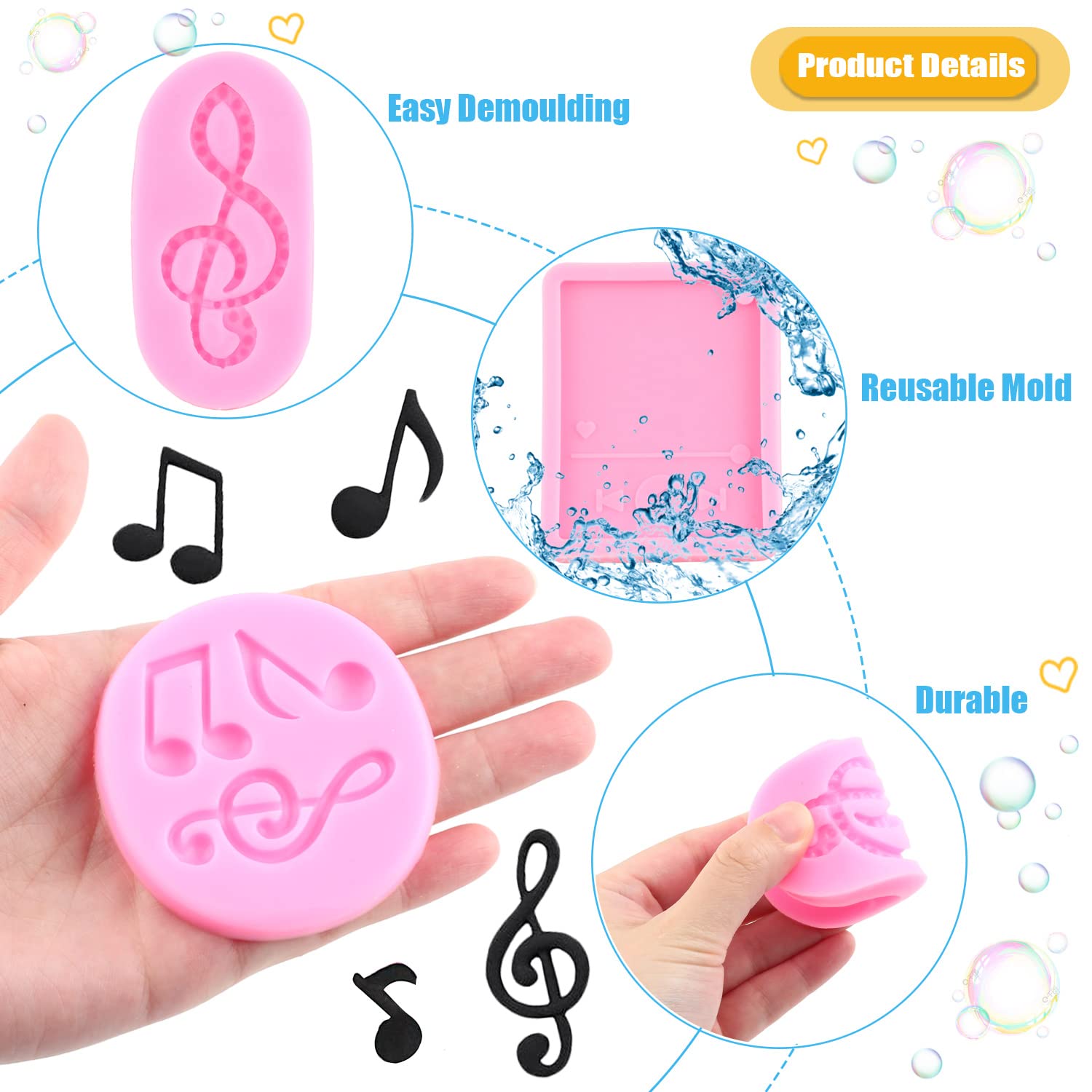 Miyahouse Music Note Fondant Mold Musical Instrument Silicone Mold Media Player Molds For Cake Decoration Chocolate Candy Polyme
