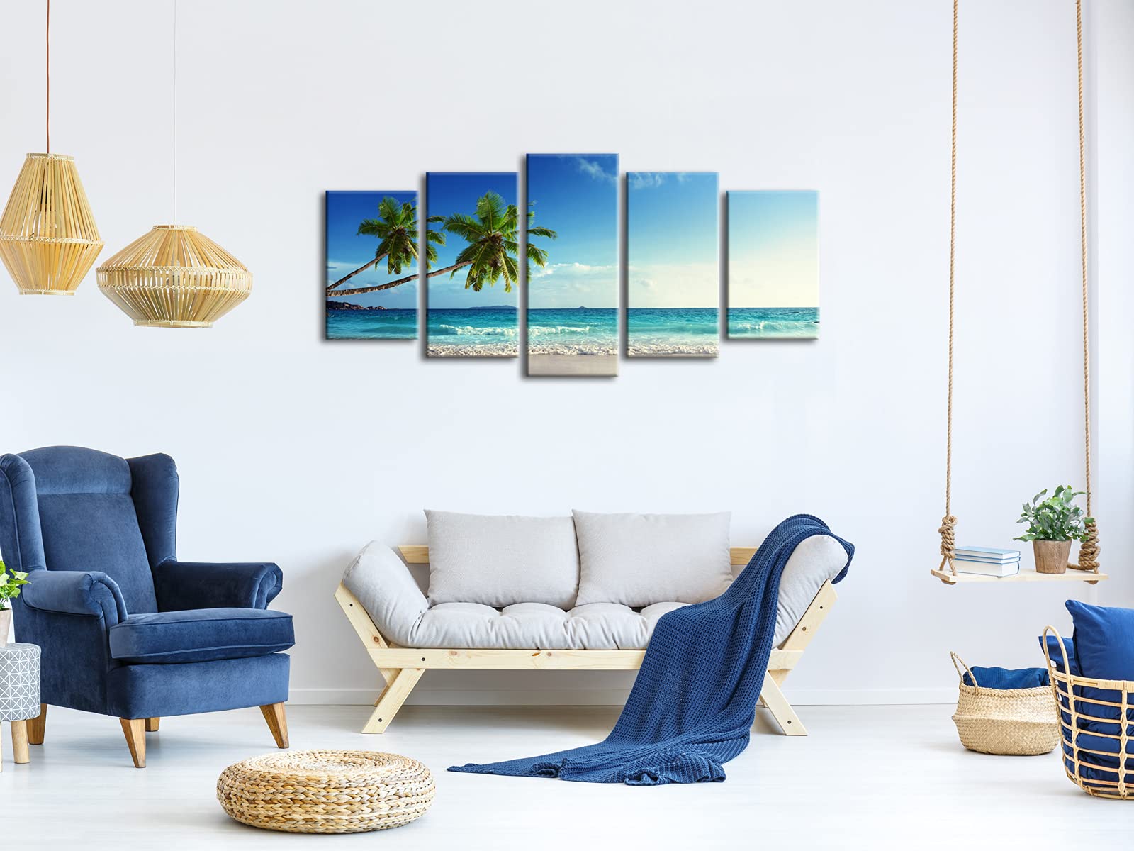 Wieco Art 5 Panels Ocean Sea Beach Canvas Wall Art For Home Decor Blue Sea Artwork Picture Print On Canvas Seascape Wall Decor F