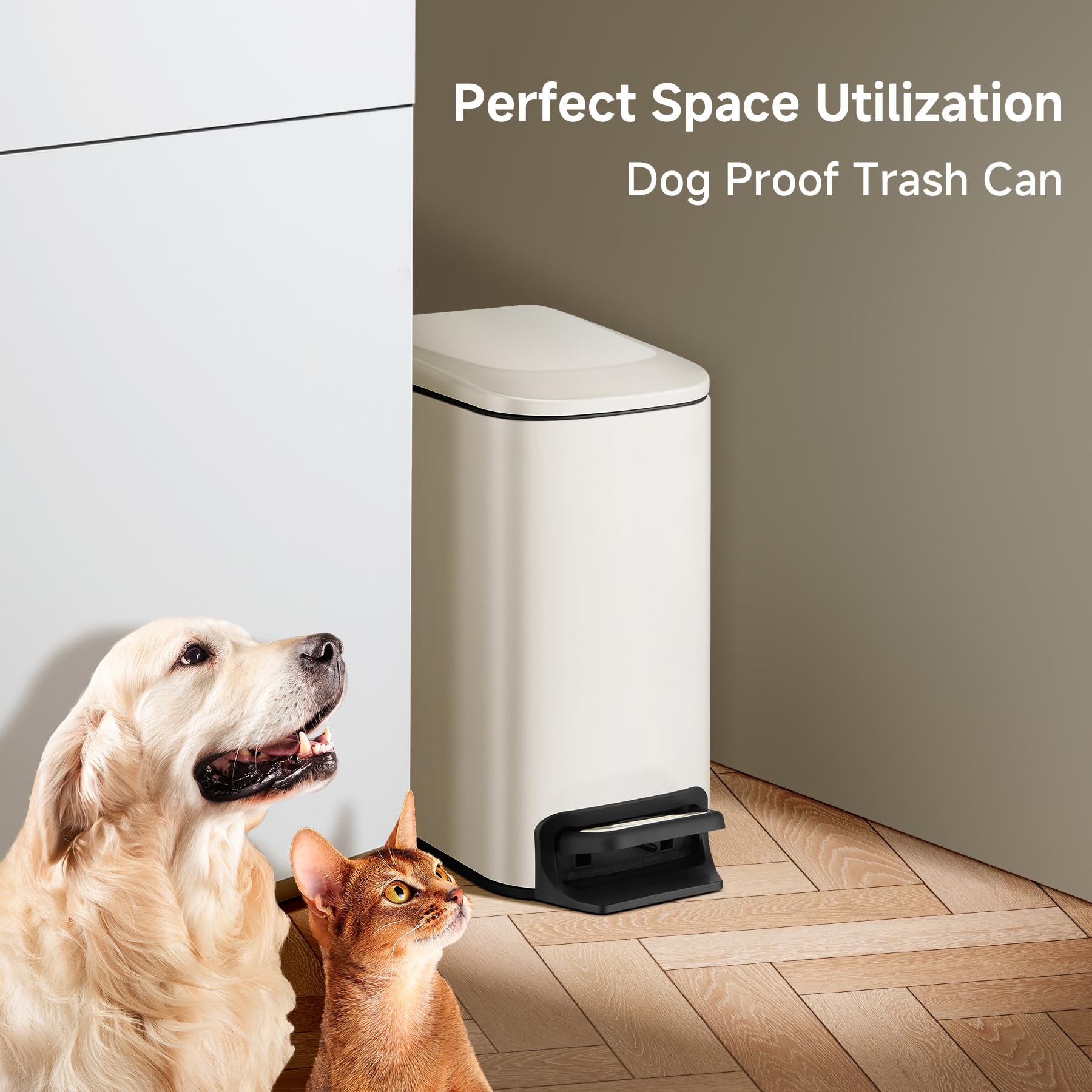 Tipgo Slim Bathroom Trash Can With Lid Soft Close, 6 Liter / 1.6 Gallon Stainless Steel Garbage With Removable Inner Bucket, Sma