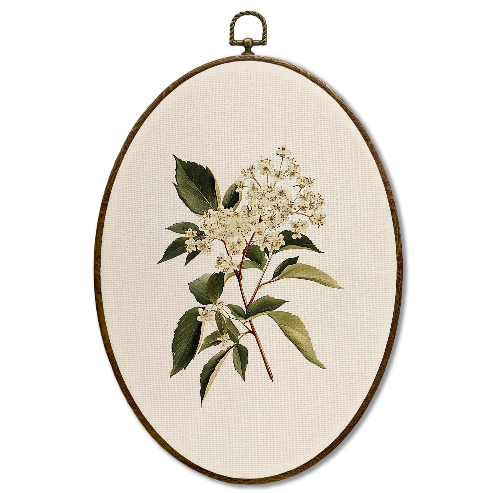 Jqf Vintage Botanical Floral Oval Wall Decor, Farmhouse Cottagecore Flower Oval Canvas Wall Art, Rustic Country Floral Framed Pr