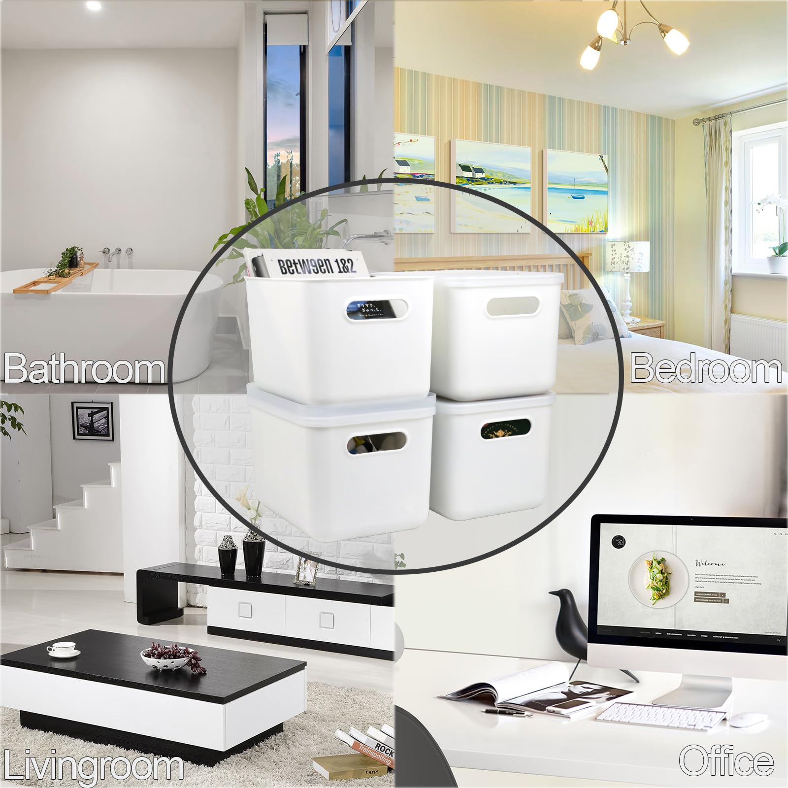 4 Pcs Small Storage Bins With Lids, Stackable Plastic Storage Containers For Organizing, Organizer Bins Shelf Baskets For Pantry