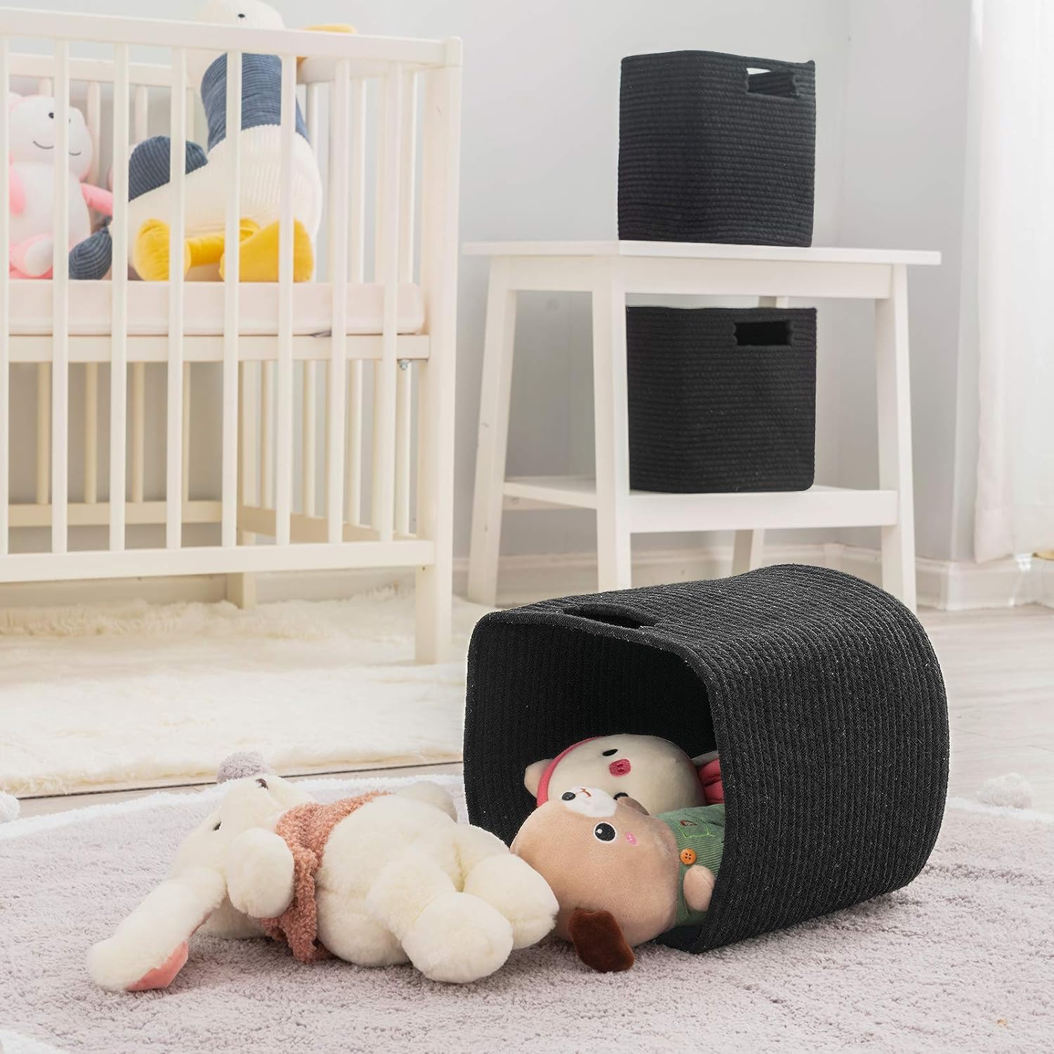 Ubbcare Set Of 3 Cotton Rope Basket 13 X 13 X 13 Inches, Woven Storage Baskets For Shelves, Organizing With Handles, Cube Storag