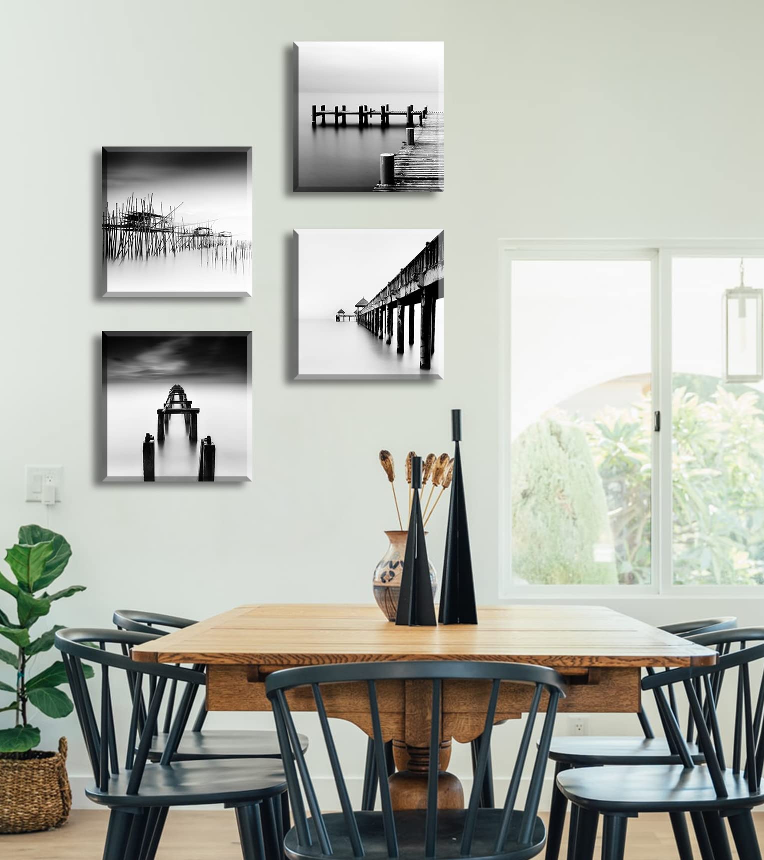 Djsylife Black And White Coastal Wall Art Beach Pictures Bathroom Wall Decor Seascape Canvas Print Painting For Modern Abstract