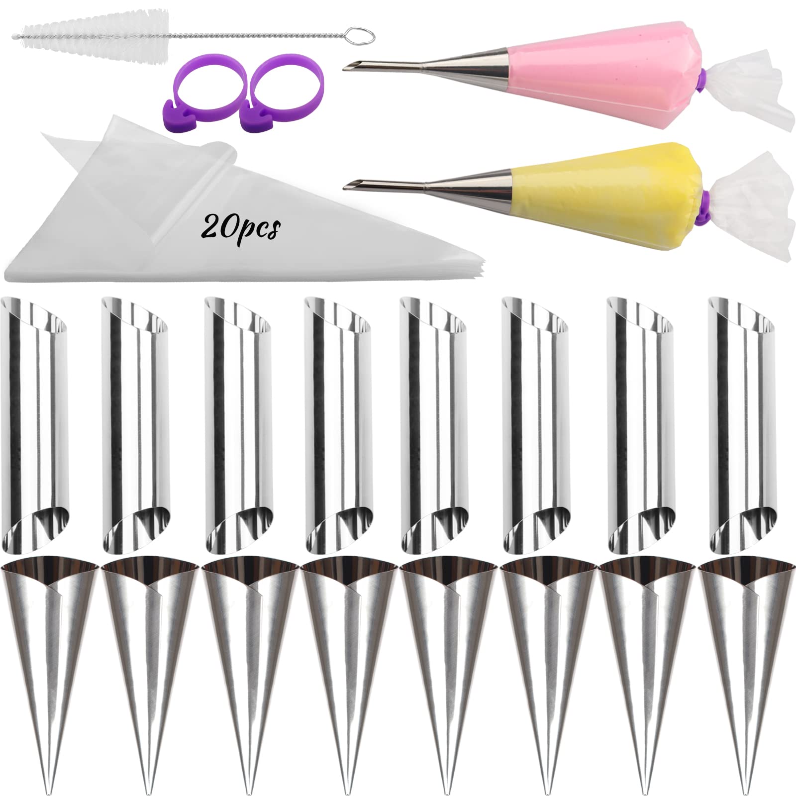 43Pcs Cannoli Tubes Set Stainless Steel Cream Horn Mold,Cannoli Forms Tubes Kits For Danish Pastry Lady Lock Form,Cream Roll,Cro