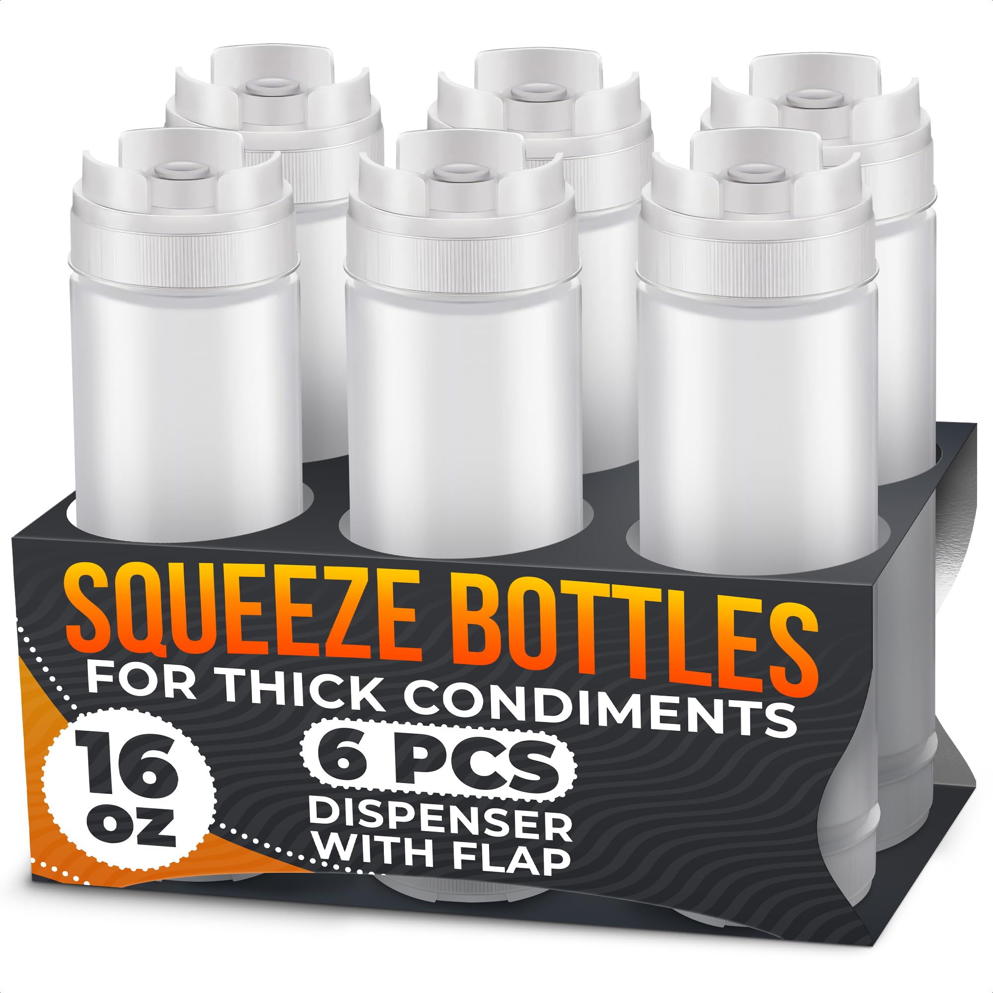 6Pcs 16Oz Squeeze Condiment Bottles - Plastic Squeeze 16 Oz Bottles for Liquids Pizza Sauce Squeeze Bottle Reusable Sauce Containers - Sauce Dispenser Clear Ketchup Squeeze Bottle Condiment Bottles