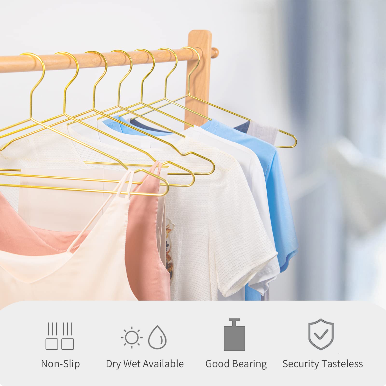 Nature Smile 17 Inches Shiny Gold Metal Clothes Hanger, Coat Hanger, Suit Hanger, Dress Hanger With Big Notches Pack Of 10,Gold