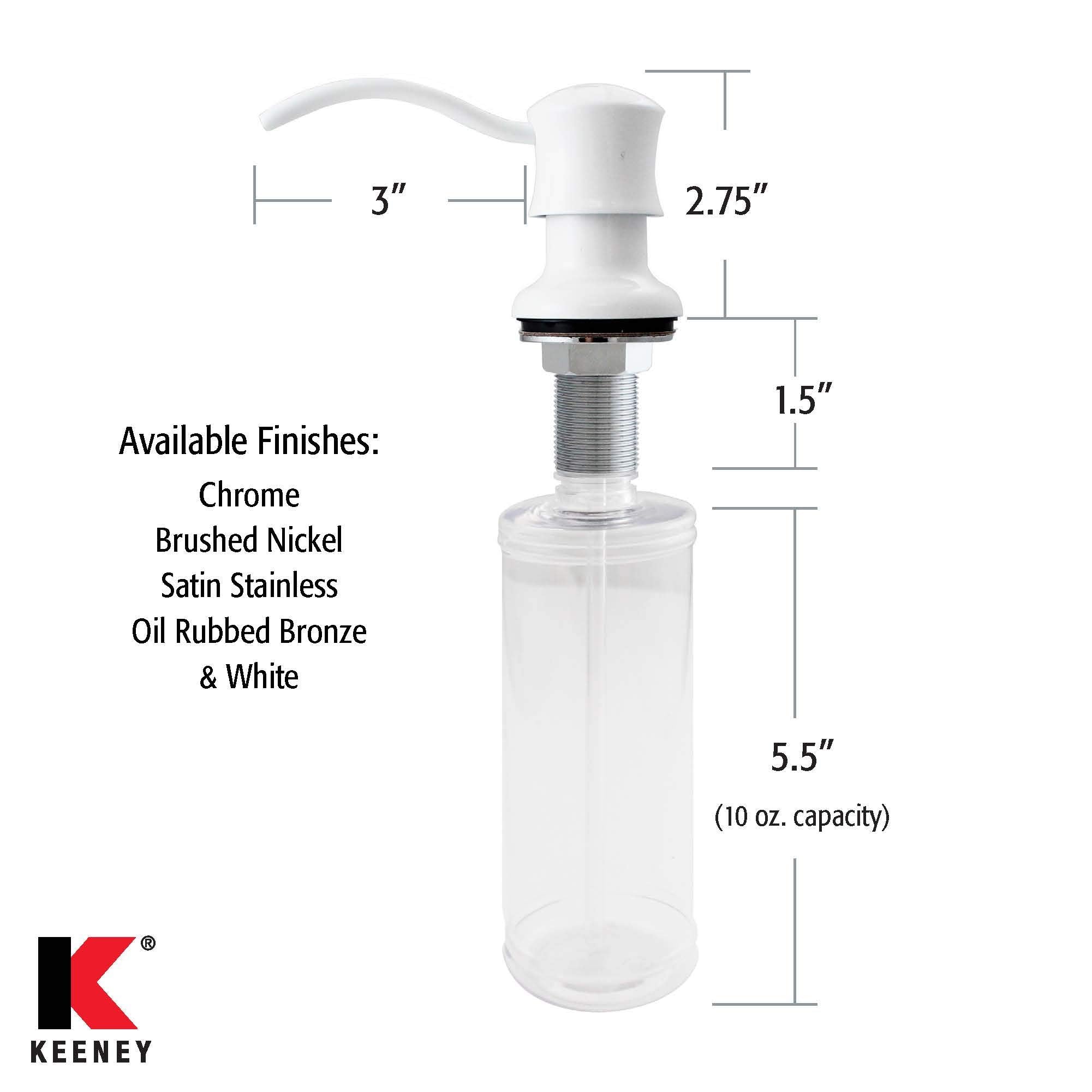 Premium Style Soap Or Lotion Dispenser With Large Capacity Bottle (10 Oz.) White