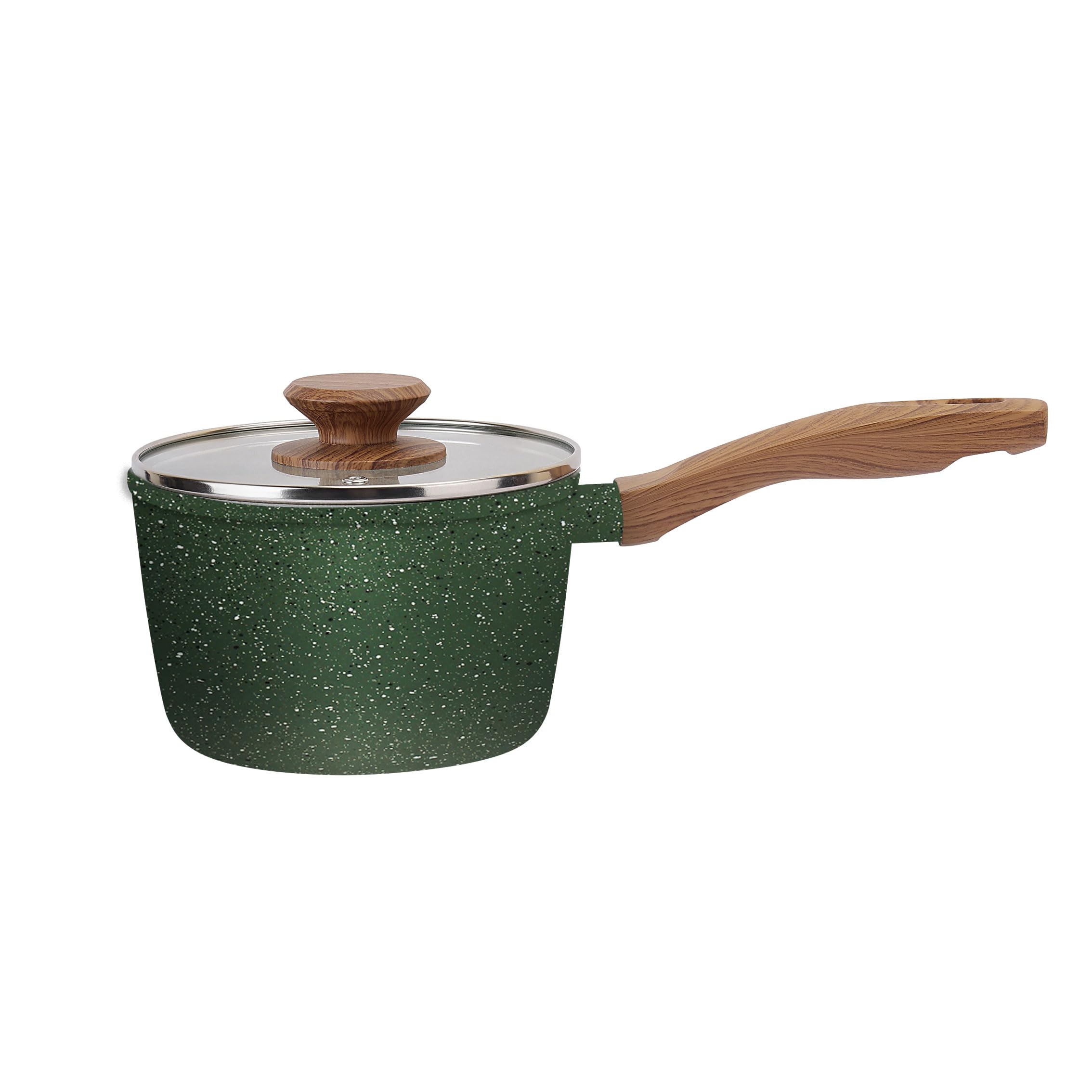 Salford Ceramic Sauce Pan 16Cm 1.75 Litre | Sauce Pan With Glass Lid & Tubular Ss Handle | Forged NonStick Saucepan Induction B