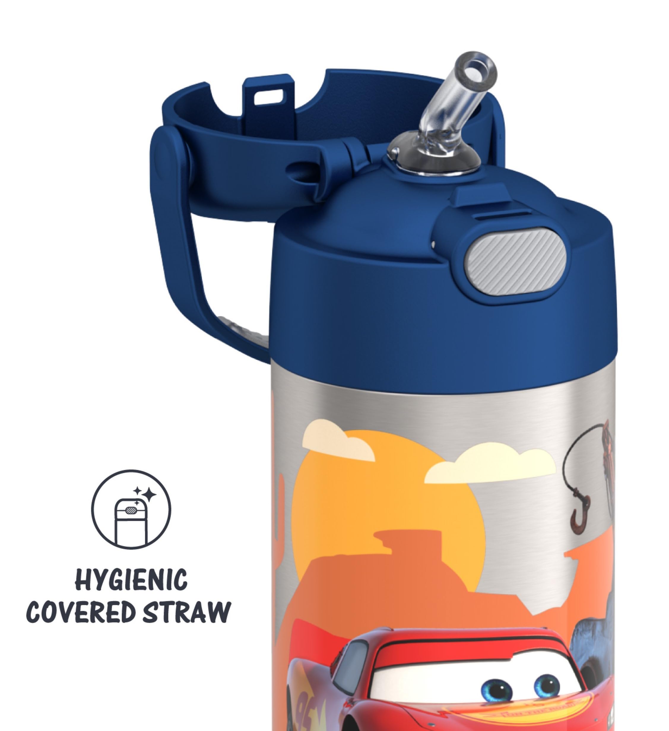 Thermos Funtainer Water Bottle With Straw - 12 Ounce, Cars - Kids Stainless Steel Vacuum Insulated Water Bottle With Lid