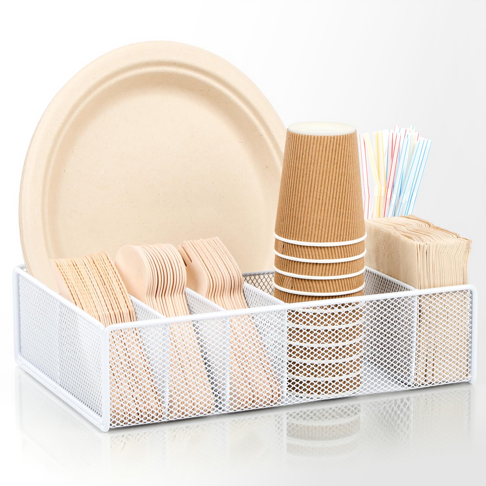 ZZDWLDHA Utensil Caddy for Party  Paper Plate Holder ,Utensil Silverware Caddy Utensil Holder Paper plate Organizer with 6 Comp