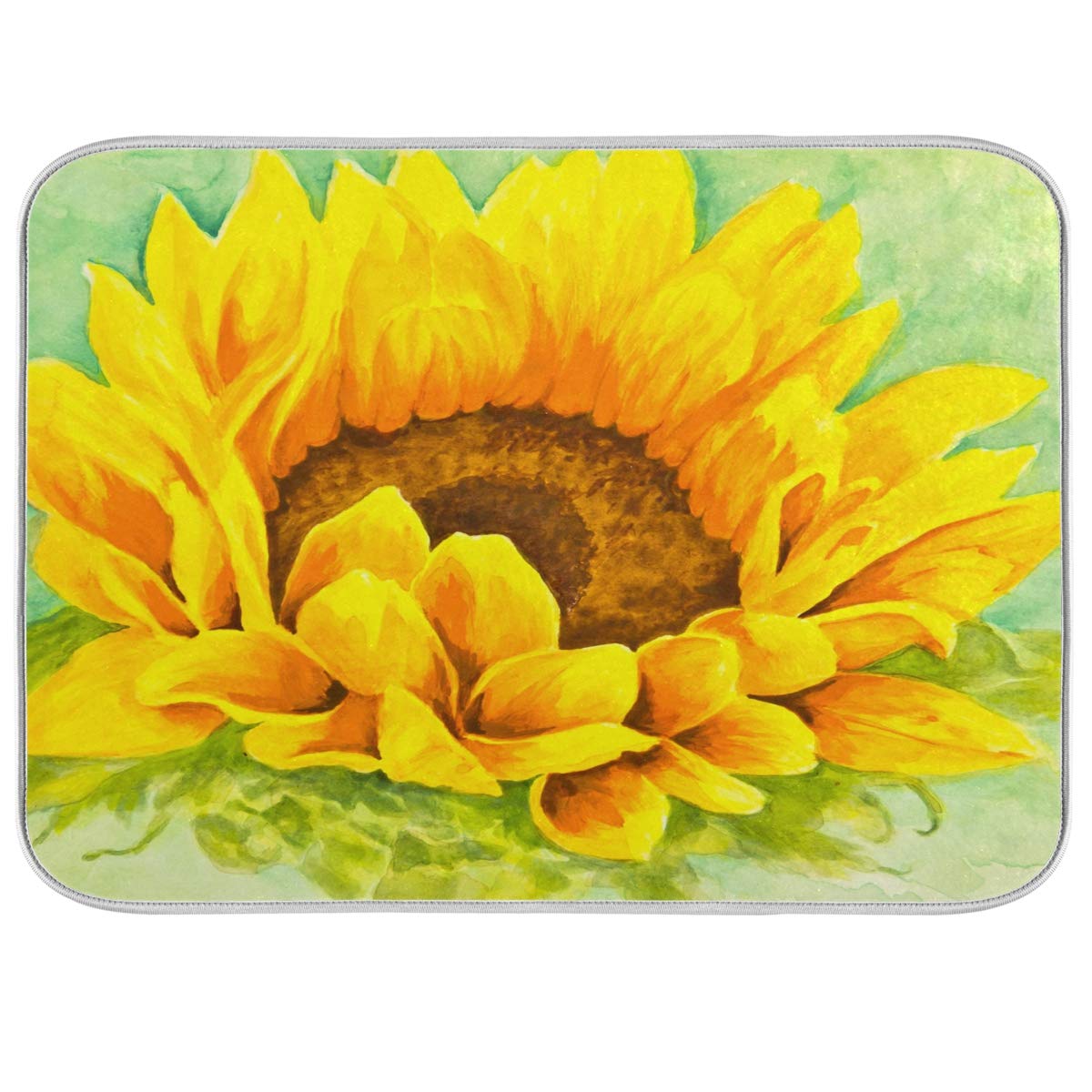 Yellow And Orange Sunflower Dish Drying Mat For Kitchen, Absorbent Microfiber Drying Pad Dish Mat, 24'' X 18''
