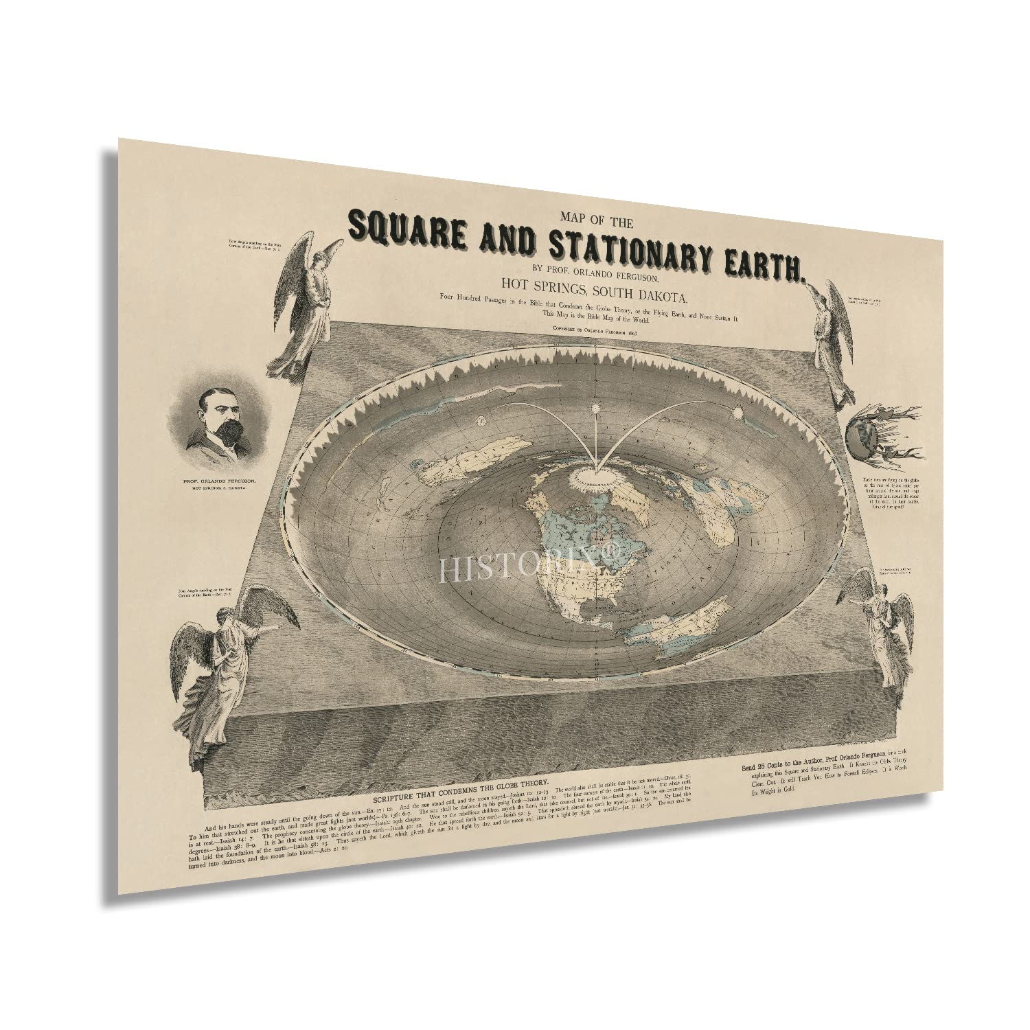 Historix Vintage 1893 Flat Earth Map Of The World - 24X36 Inch Vintage Map Of The Square And Stationary Earth Poster - World Map