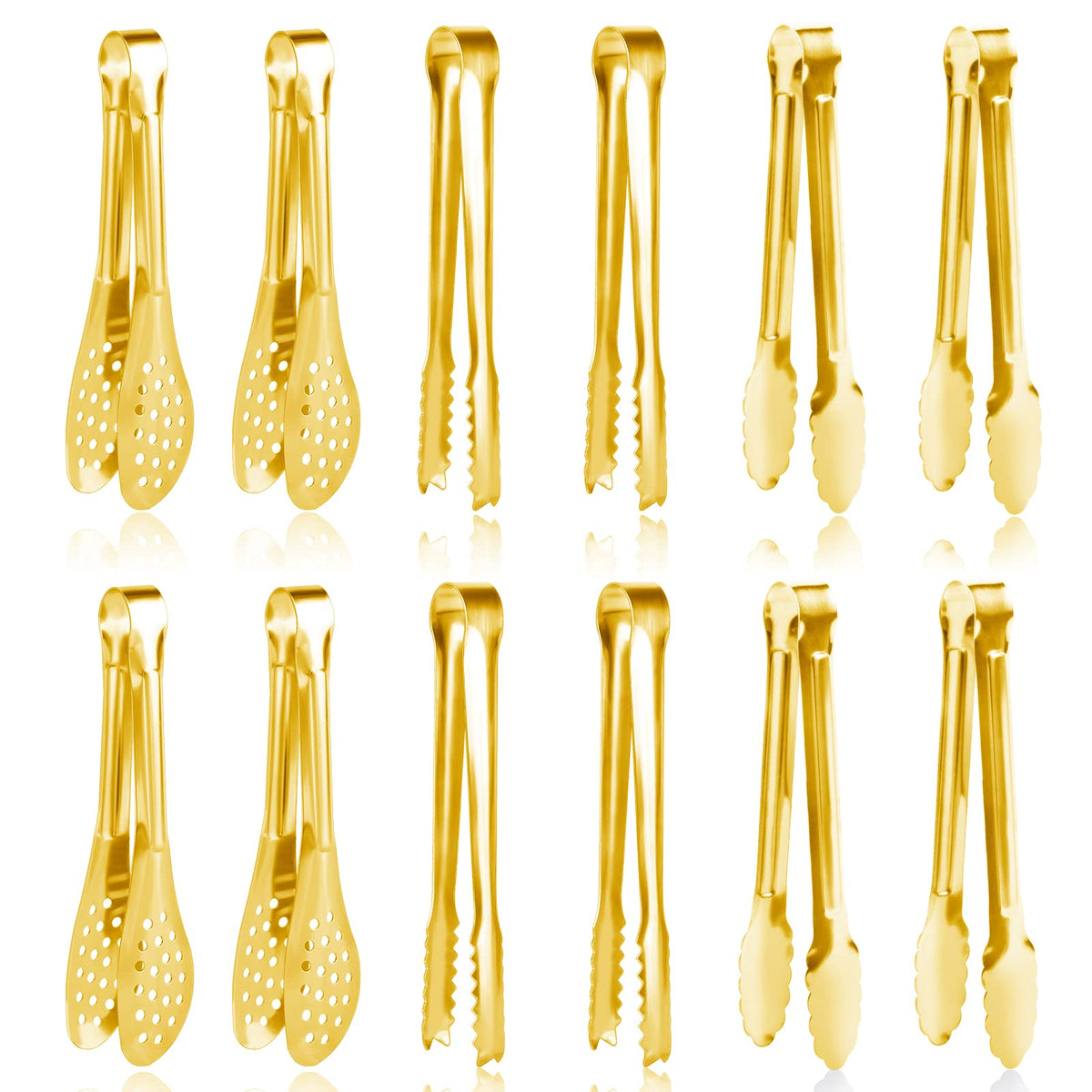12 Pack Gold Premium Small Serving Tongs, Dmoera Mini Stainless Steel Appetizer Tongs, 5 Inch(12.7Cm)