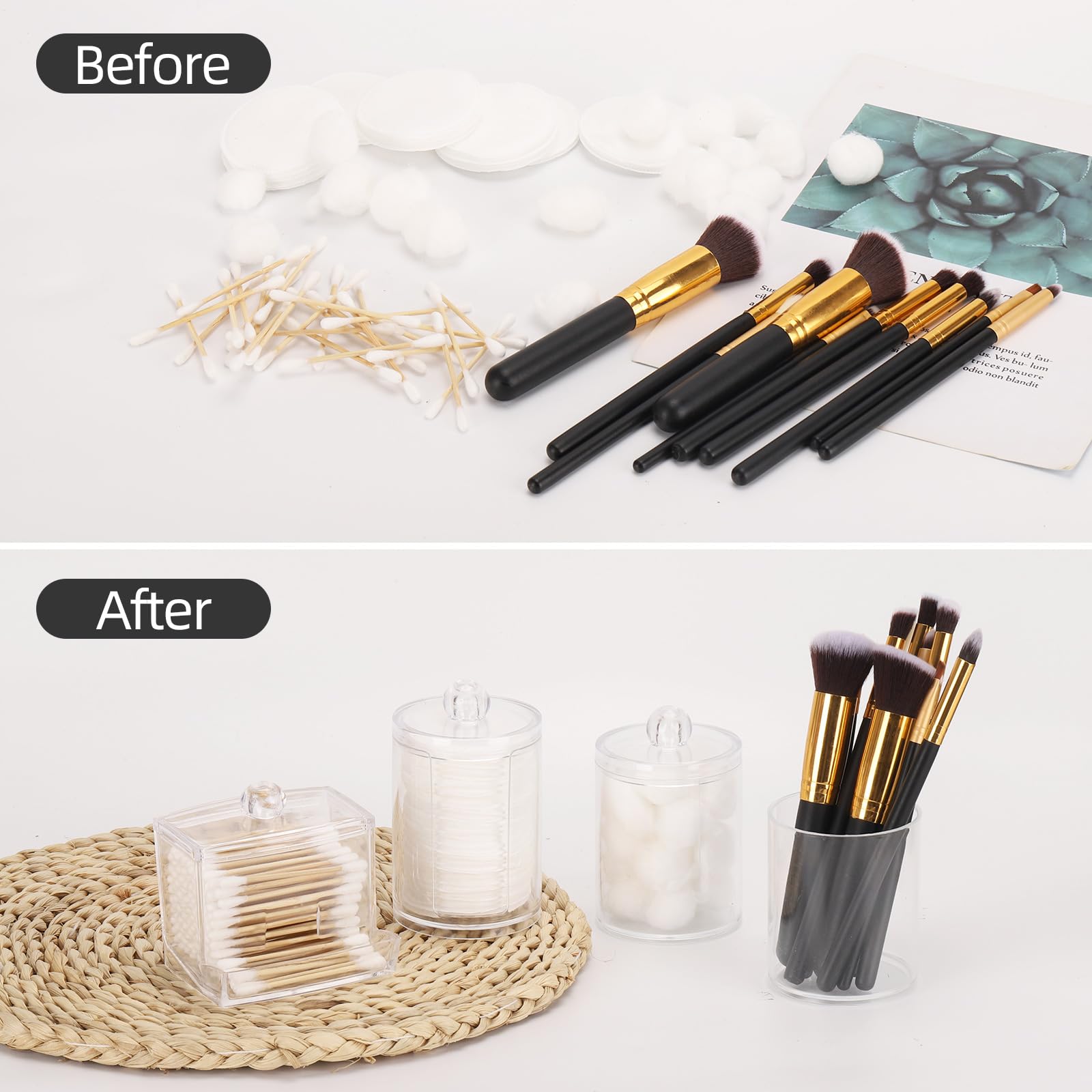 Tbestmax Bathroom Organizer Accessories Set-10 Oz,7 Oz Qtips Holder Storage With Lids, Cotton Ball/Swabs Dispenser, Apothecary C
