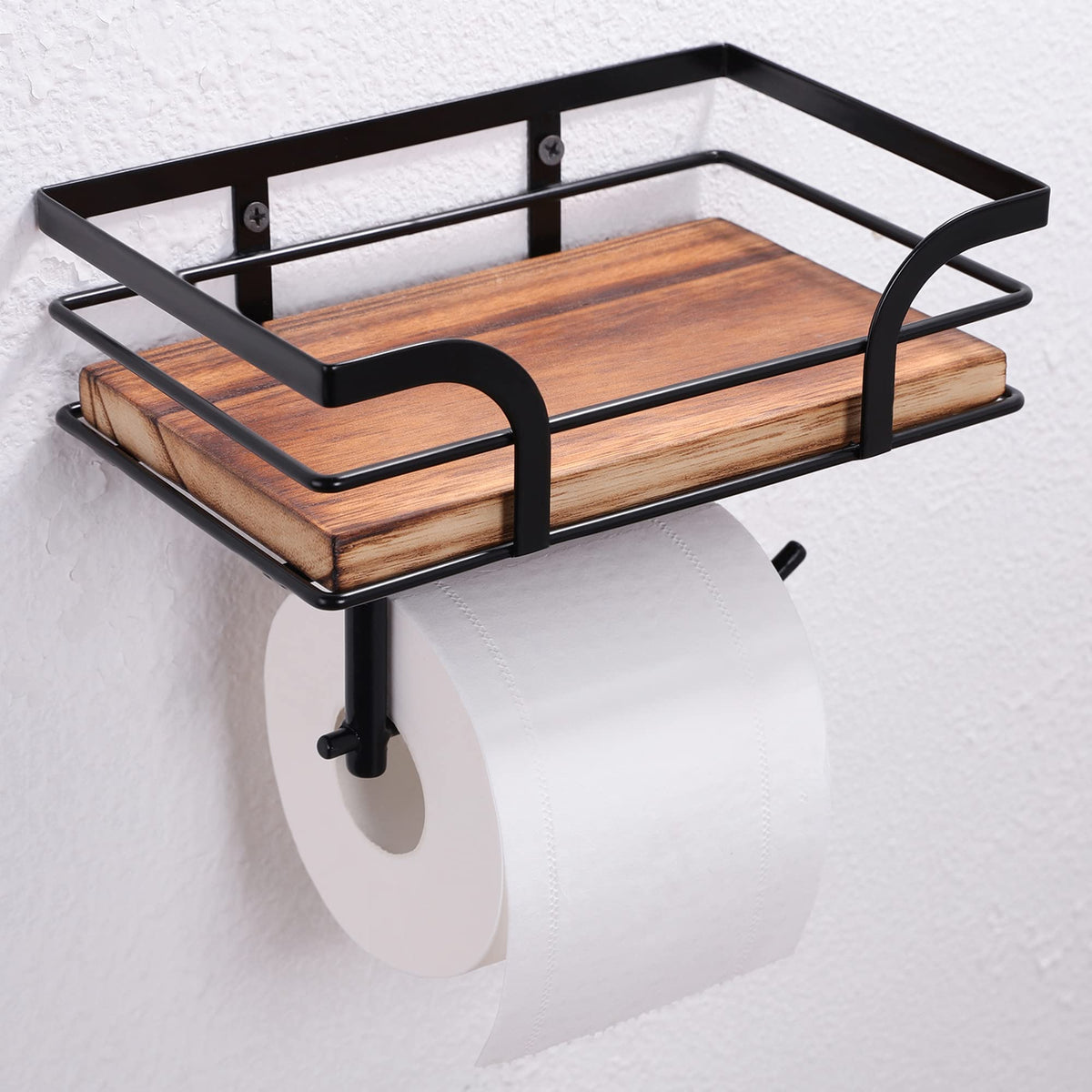 Aidili Rustic Farmhouse Toilet Paper Holder With Shelf - Farmhouse Bathroom Rustic Country Decor - Rustic Bathroom Accessories W