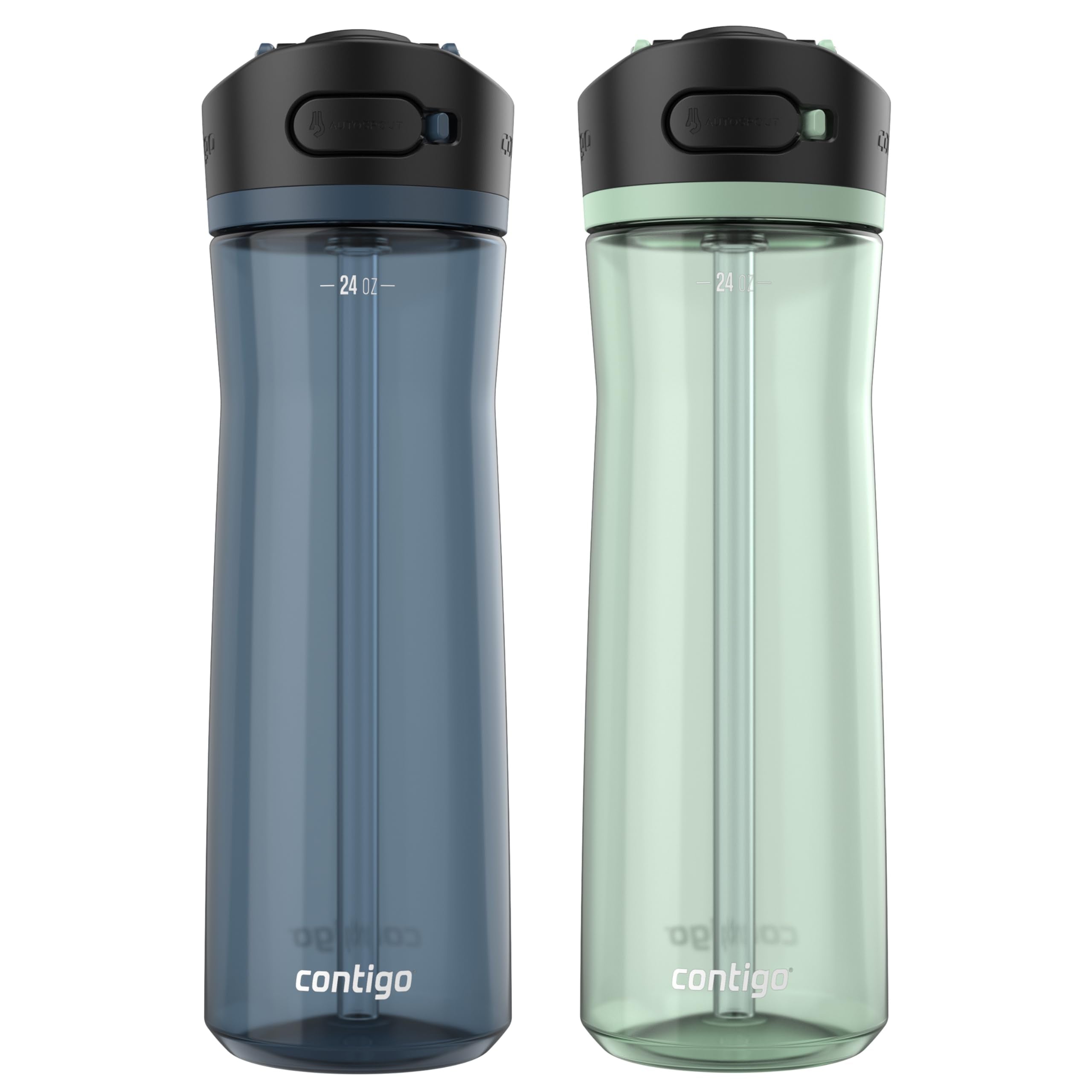 Contigo Ashland 2.0 Autospout Water Bottle, 24 Oz, 2-Pack, Blueberry; Agave