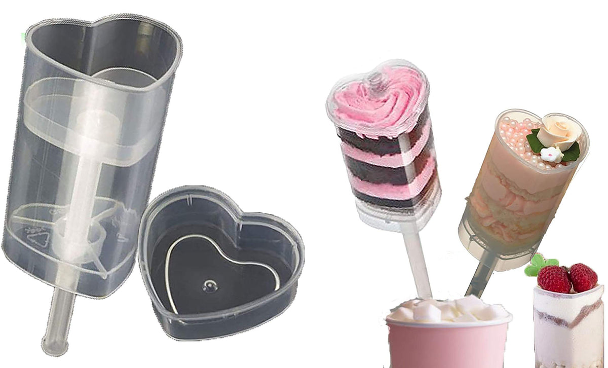 Pizety Pack Of 100 Martellato Push Pop Containers, Push Up Pops Heart Martellato Cake Push Pops Containers With Lid, Plastic Pus