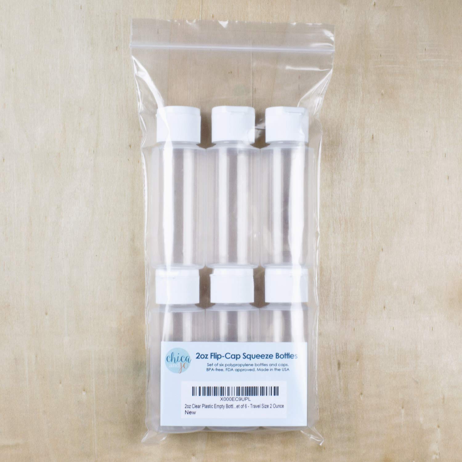 Chica And Jo 2Oz Clear Plastic Empty Squeeze Bottles With Flip Cap - Bpa-Free - Set Of 6 - Tsa Travel Size 2 Ounce Made In The U
