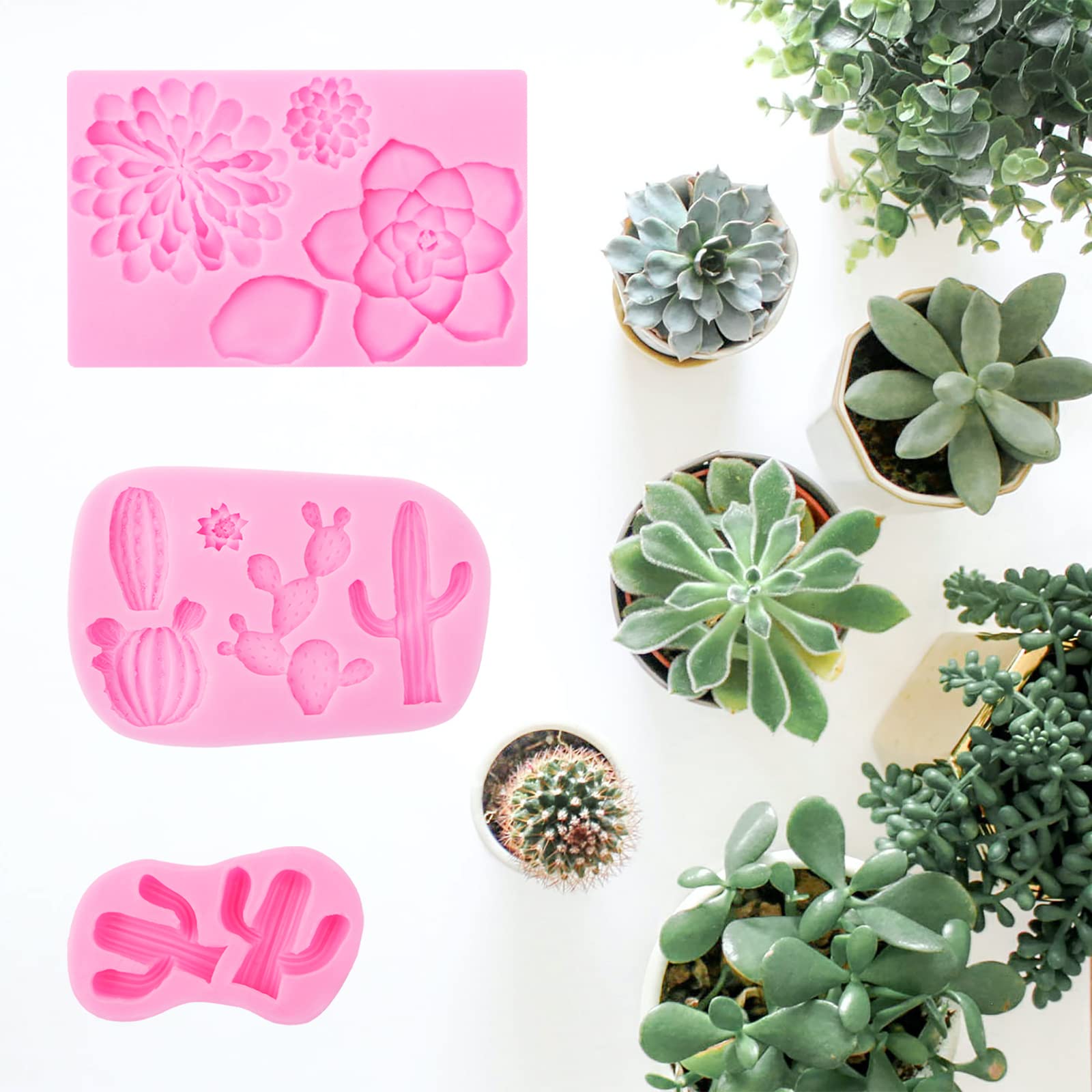 Cactus Succulent Silicone Mold 3 Pcs, Cacti Chocolae Fondant Molds For Baking, Candy, Cake Decorations, Cupcake Toppers Polymer