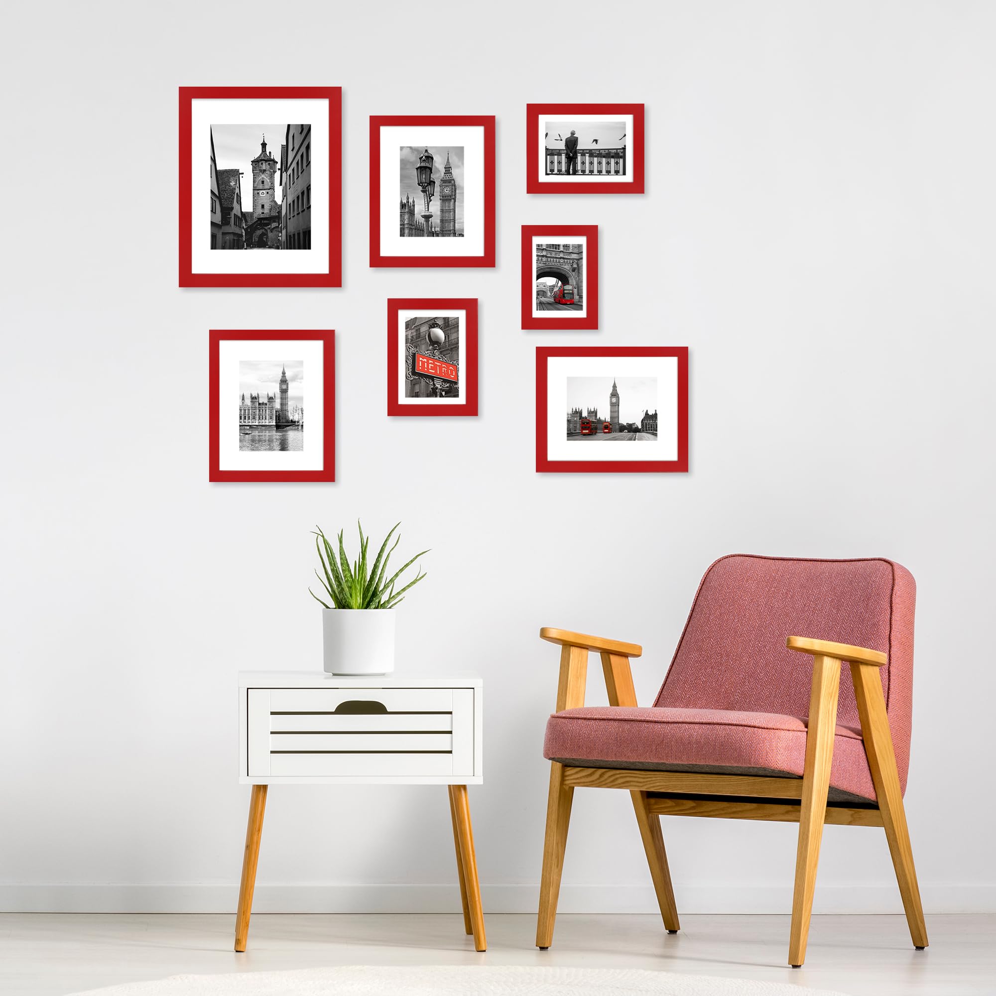 Hongkee 4x6 Picture Frame (4 Pack, Red), Made of Real Glass and Wooden Frame - Display Pictures 3.5x5 with Mat or 4x6 Without Ma