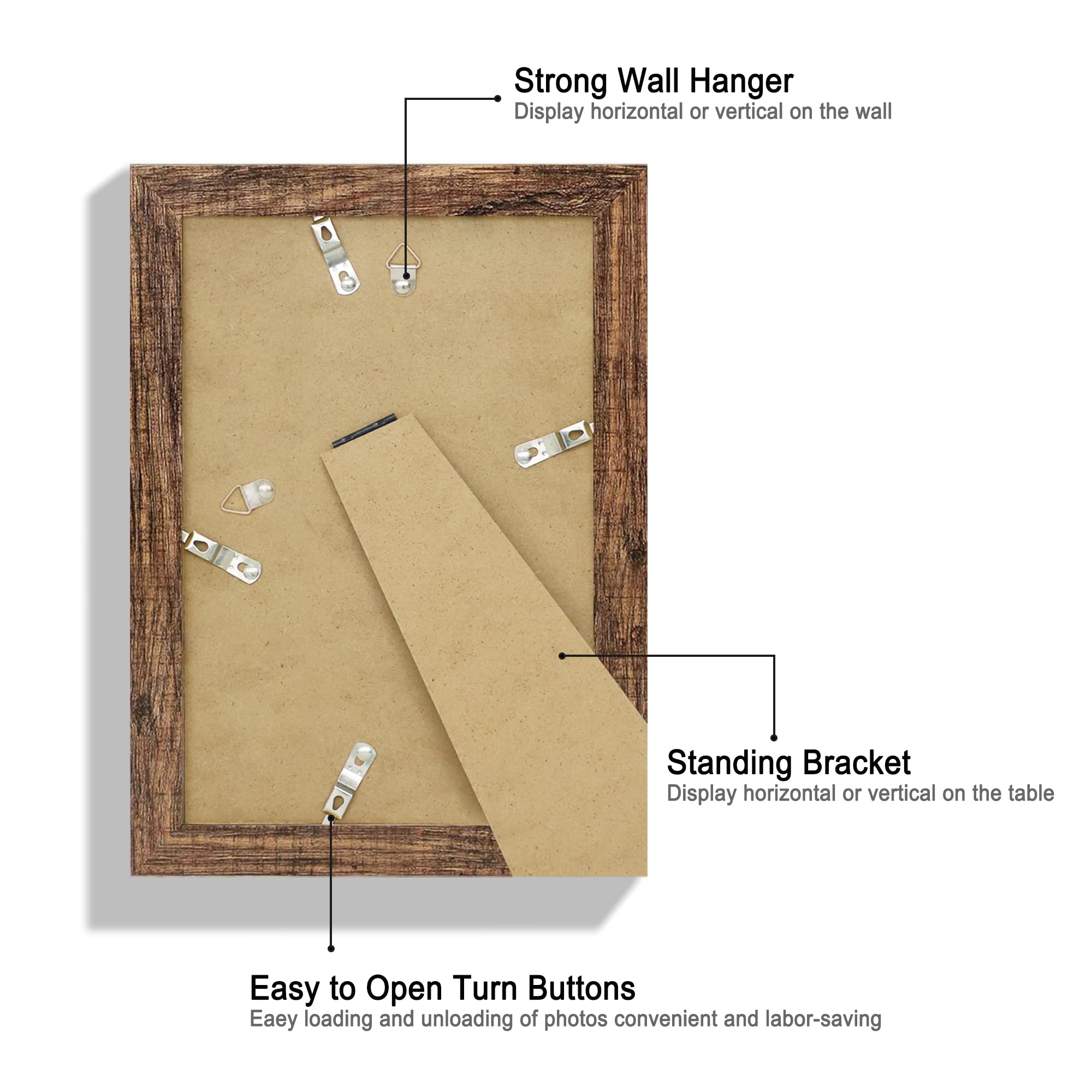 Hongkee 6x9 Picture Frame Set of 4, Made of Real Glass and Rustic Brown Wooden Frame - 6 by 9 Photo for Wall or Tabletop Display