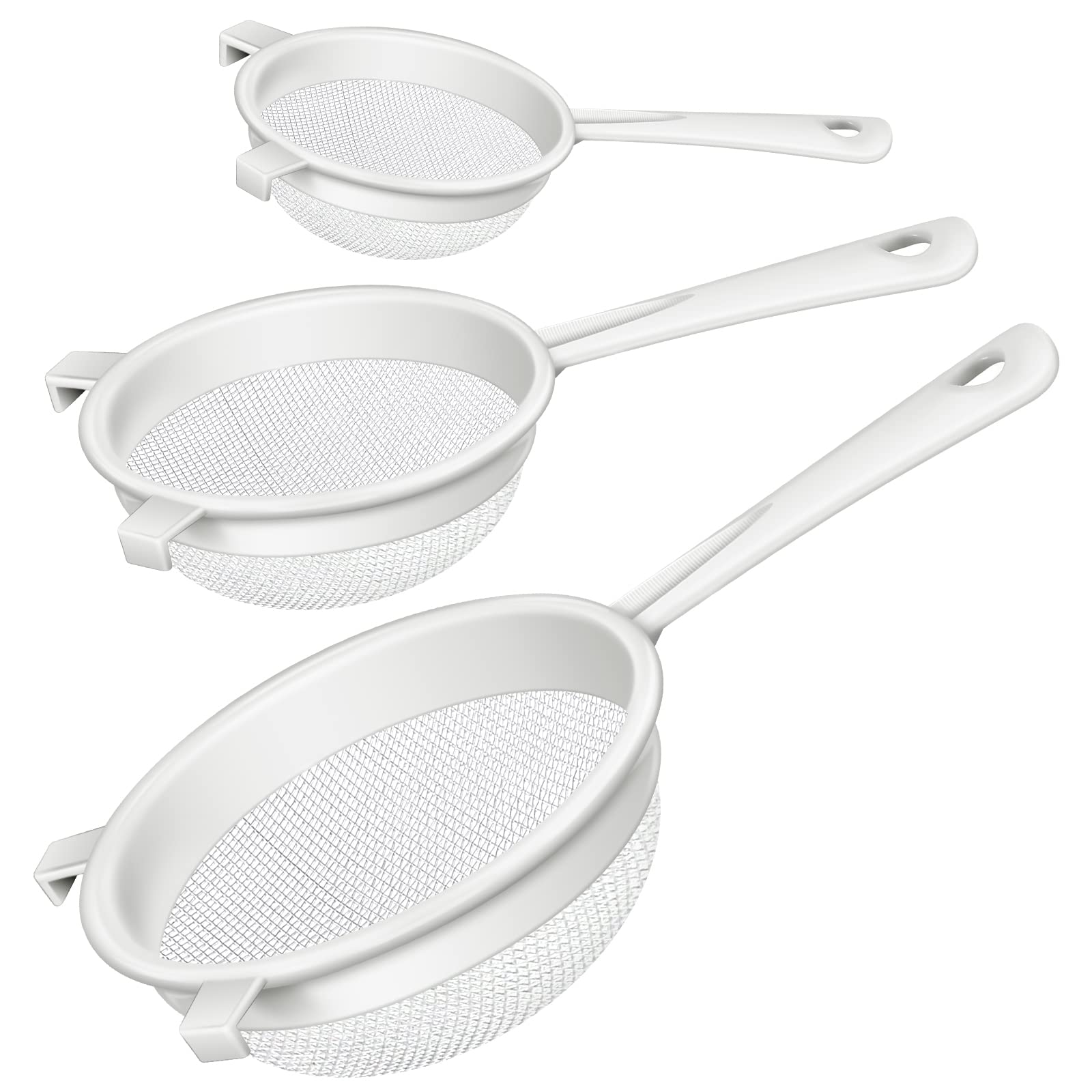 3 Pcs Plastic Nylon Mesh Strainer Colander with Handle Double Ear Fine Food Mesh Strainer Flour Sifter for Baking Kitchen Strain