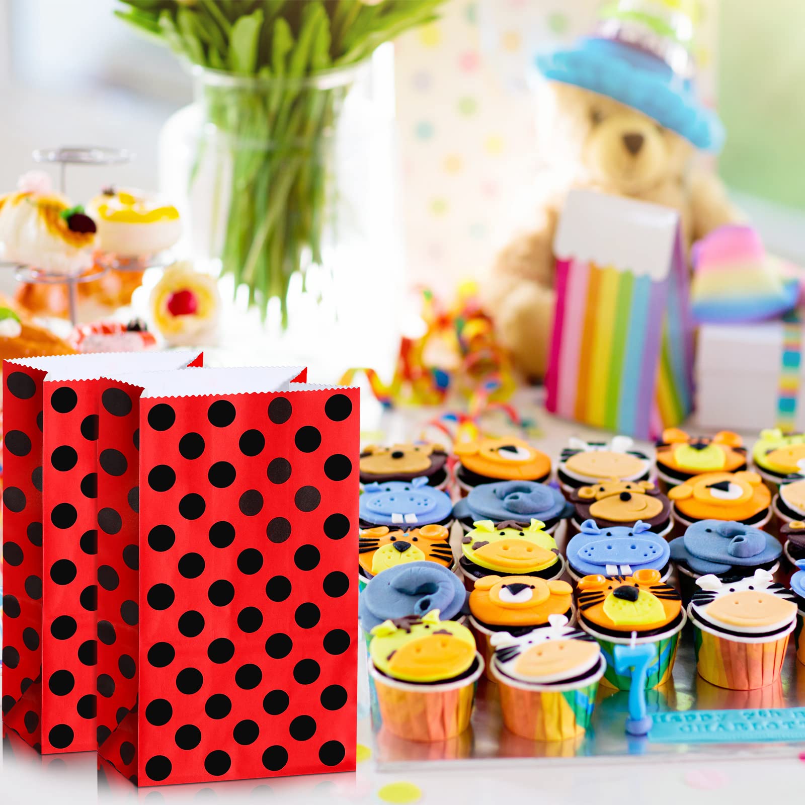 28 Pack Ladybug Party Bags Ladybug Treat Paper Bags Red Black Polka Dots Ladybug Bags Ladybug Party Candy Bag for Baby Shower or Ladybug Themed Birthday Party Supplies