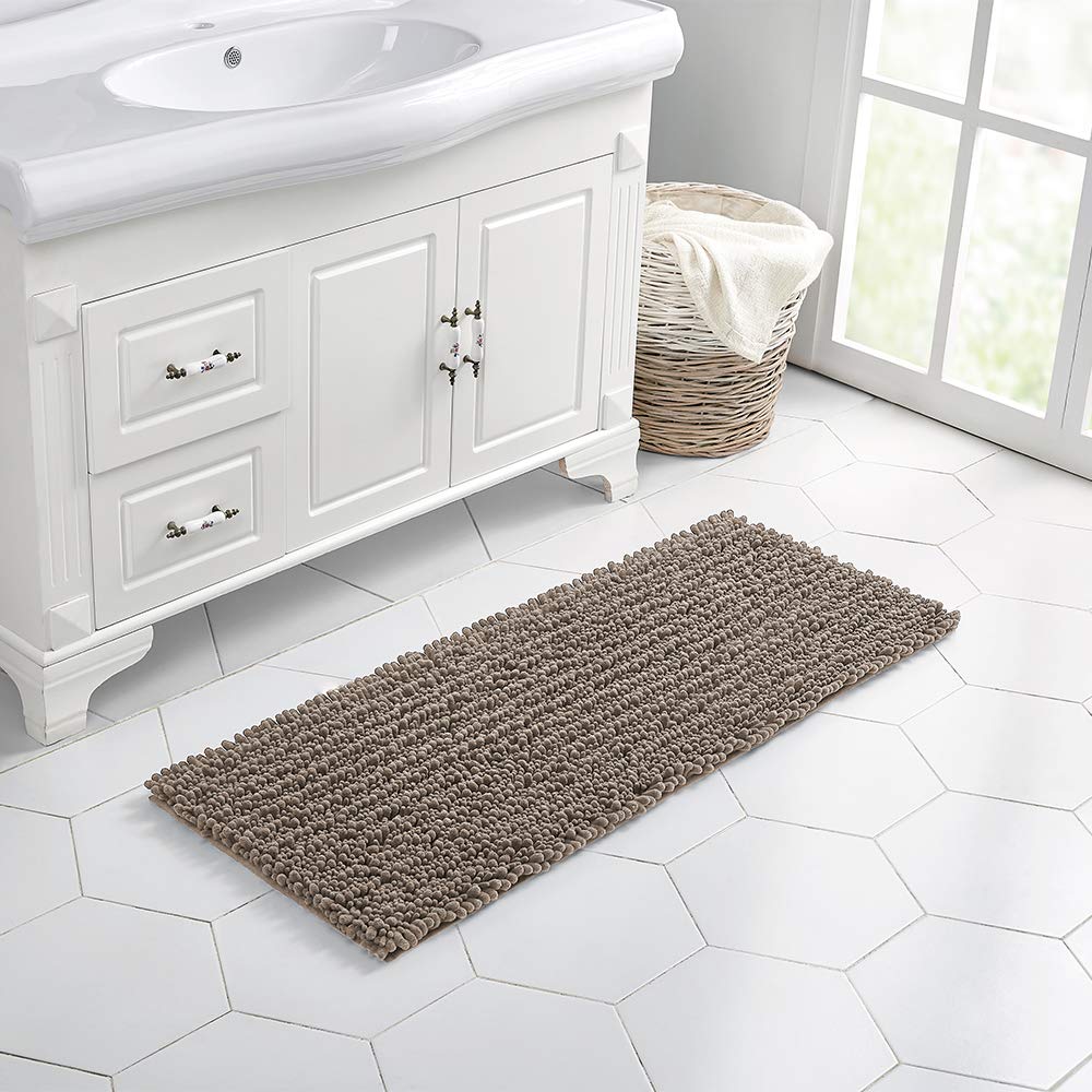 Walensee Bathroom Rug Non Slip Bath Mat (44X24 Inch Taupe) Water Absorbent Super Soft Shaggy Chenille Machine Washable Dry Extra