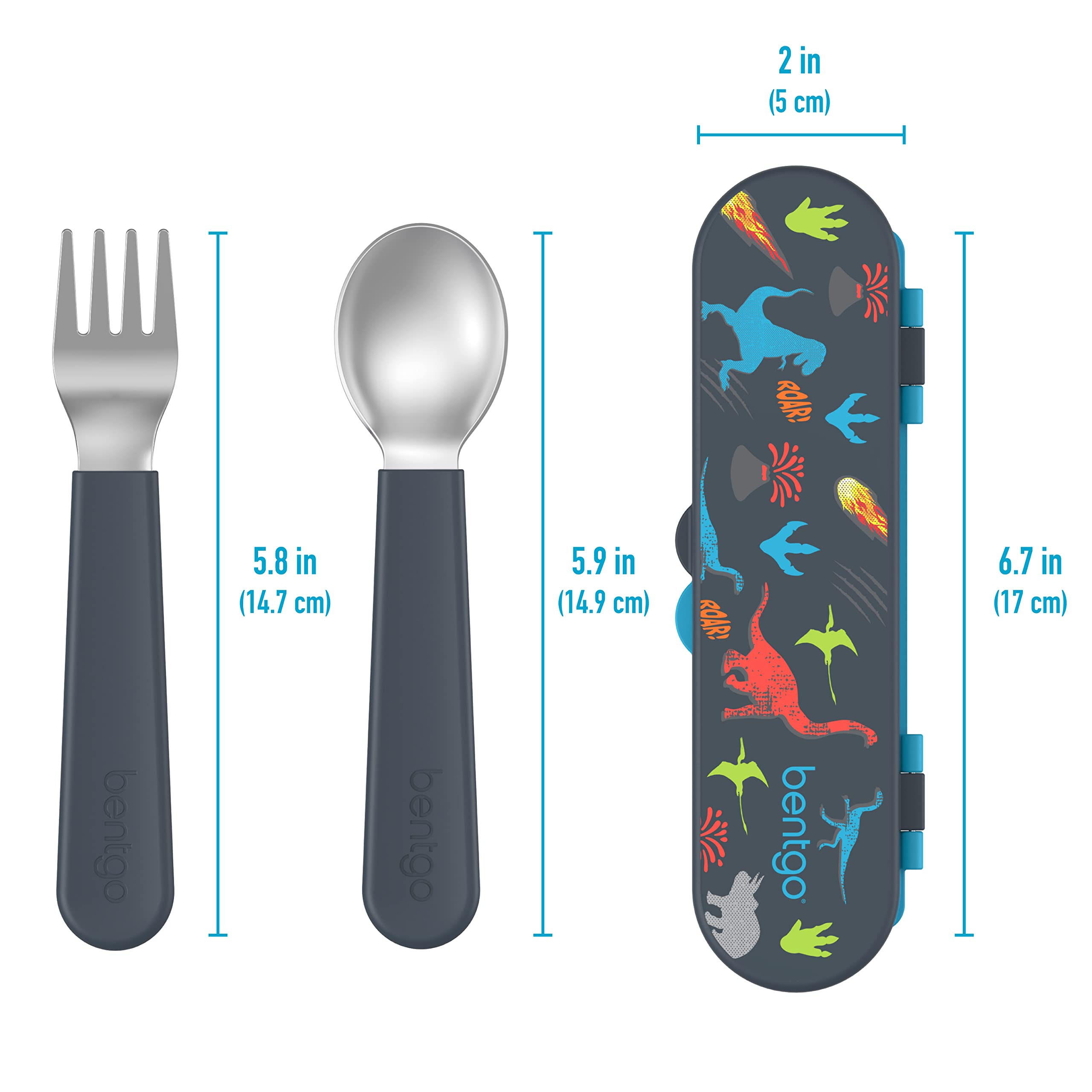 Bentgo Kids Stainless Steel Utensil Set - Reusable Fork, Spoon & Storage Case - High-Grade BPA-Free Stainless Steel, Easy-Grip H
