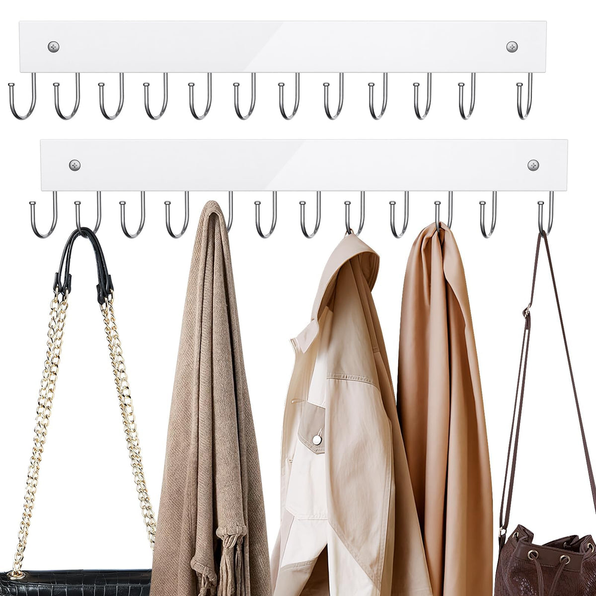 Belt Hanger Wall Mounted, Wooden Coat Rack Belt Organizer 2 Pack Max 24 Storage Capacity, 180 Rotating Space Saving Hangers For