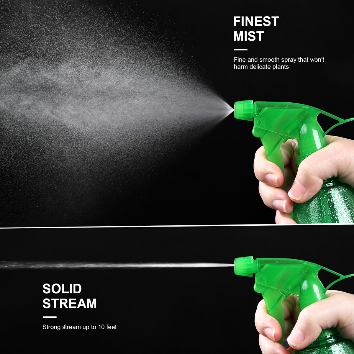 Spray Bottles 3-Pack, 16 Oz, Mist & Stream, Plastic Water Spray Bottle For Hair, Essential Oils, Plants, Cleaning Solutions, Cat
